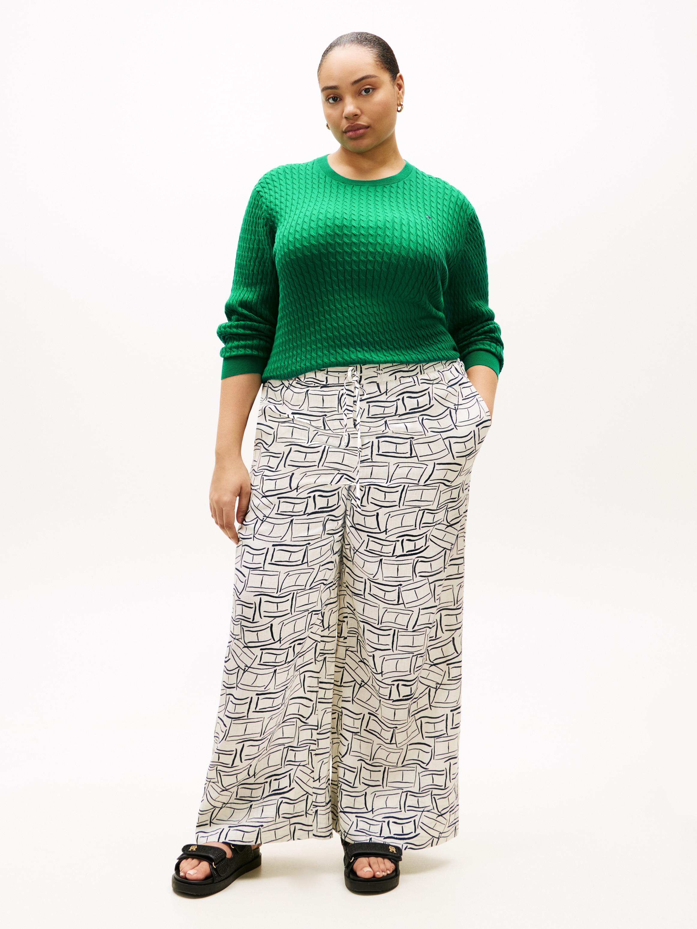 Tommy Hilfiger Curve Rundhalspullover »CRV CO CABLE FINE GG CNK SWEATER« in großen Größen, mit Zopfmuster