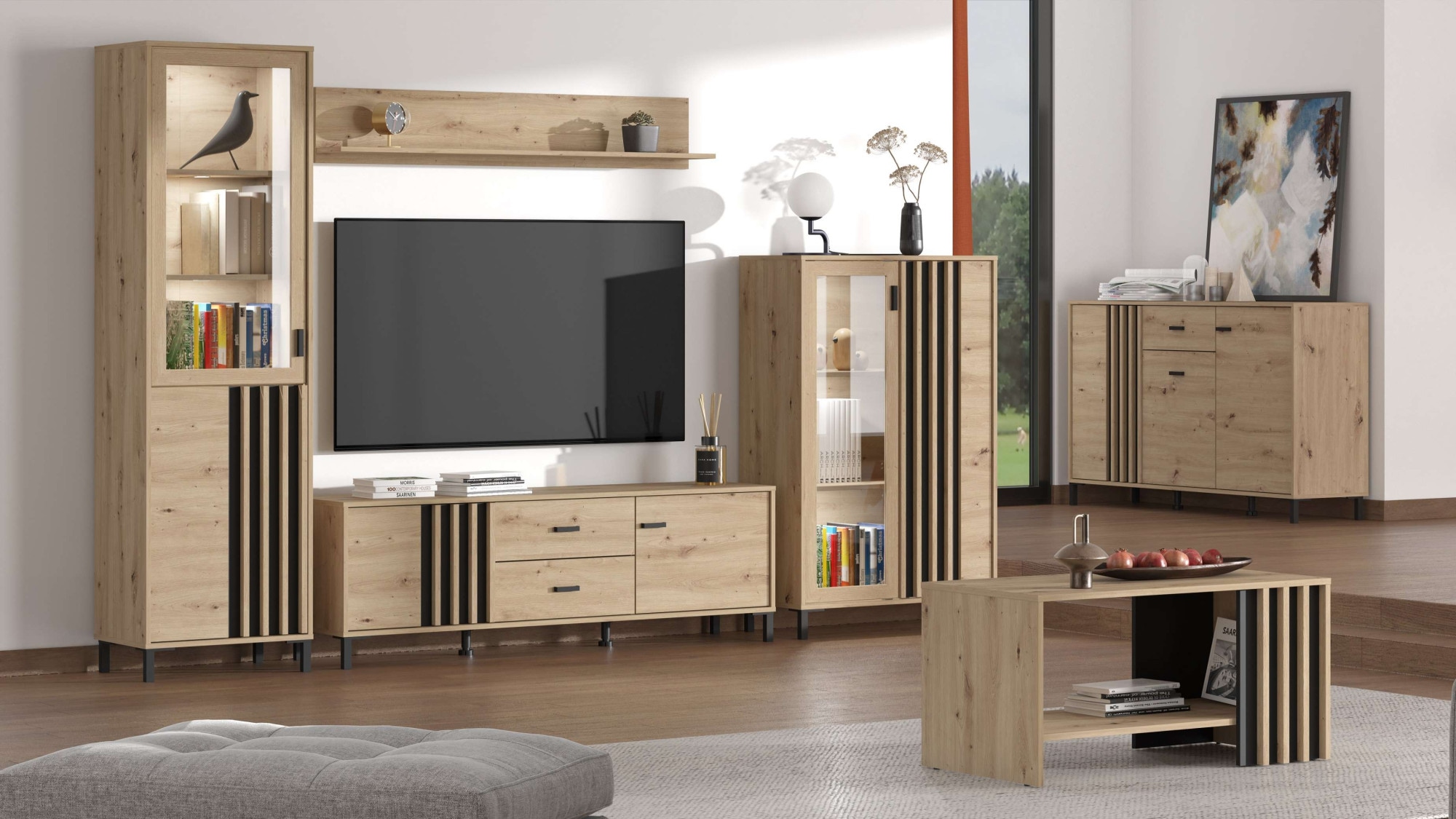 Home affaire Lowboard »LAVAL, TV-Board, TV-Kommode, TV-Schrank, TV-Unterschrank, TV-Möbel« Modernes Lowboard in Artisan-Dekor mit viel Stauraum, Lamellen-Optik