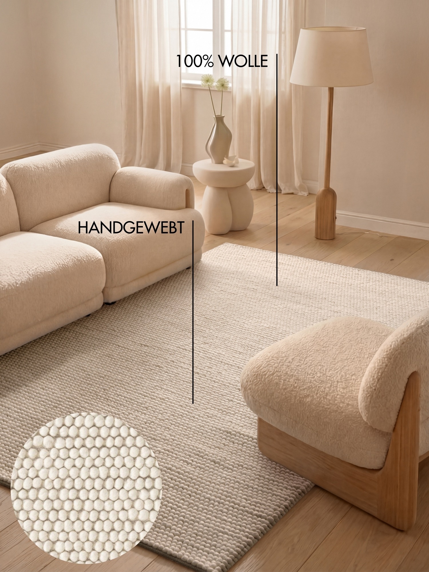 Ted Baker Wollteppich »Diana« rechteckig 16 mm Höhe Wolle, Natur, Handgemacht, Wohnzimmer, Esszimmer, Schlafzimmer, Skandi