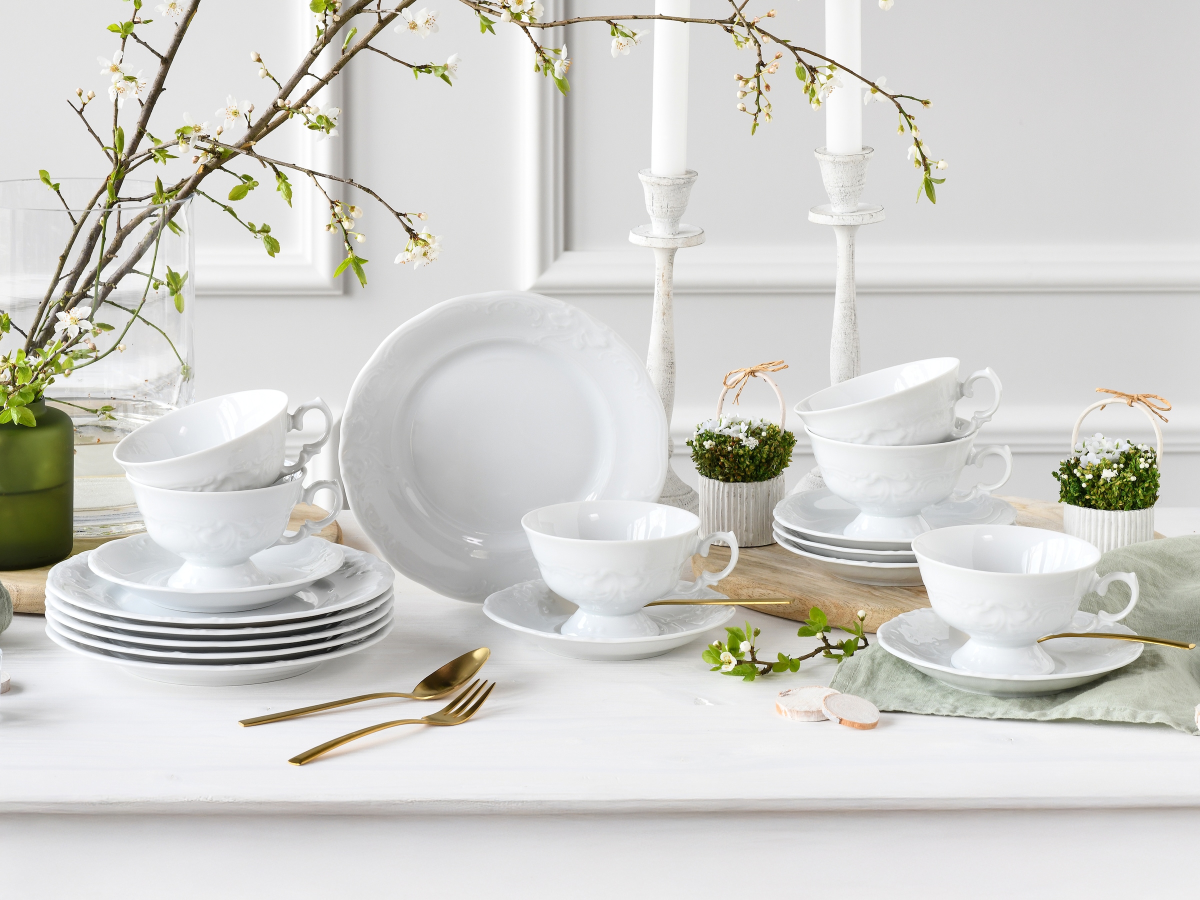 CreaTable Kaffeeservice »Frederike Weiss, Service 18-tlg.« Klassisch, Zeitlos