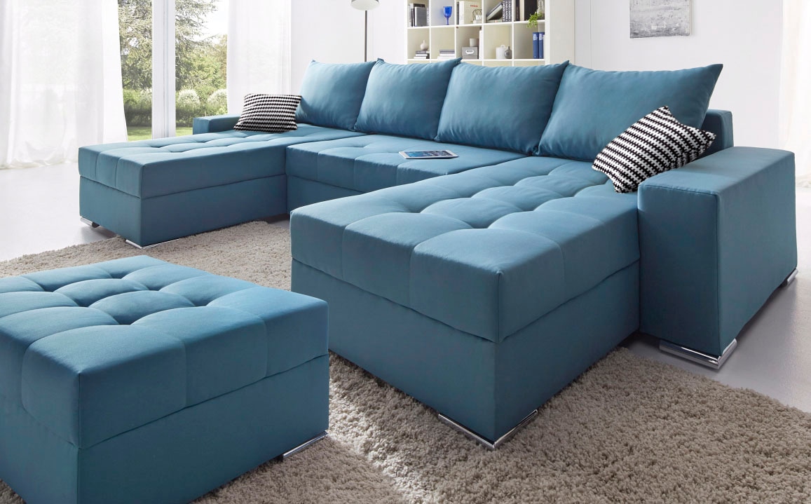 COLLECTION AB Wohnlandschaft »Josy XL U-Form, Breite: 313 cm« mit Bettfunktion, Bettkasten & 2 Zierkissen, Federkern