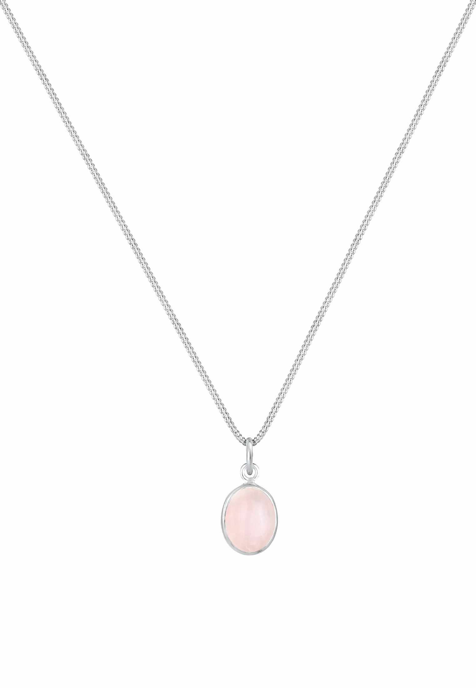 Elli Silberkette »Halskette Anhänger Rosenquarz Rosa Oval 925 Silber«