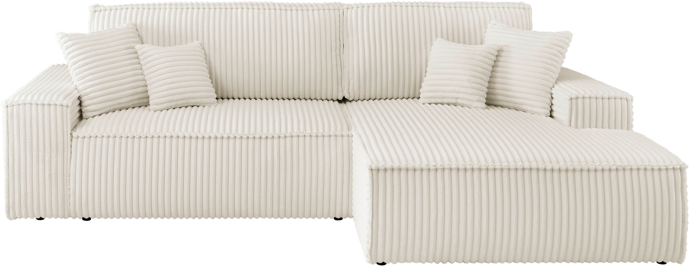 andas Ecksofa »Finnley Schlafsofa 267 cm in Bouclé, Struktur fein u. Cord, L-Form,«, Schlaffunktion m. Bettkasten (136/210 cm), Bouclé, Struktur und Cord