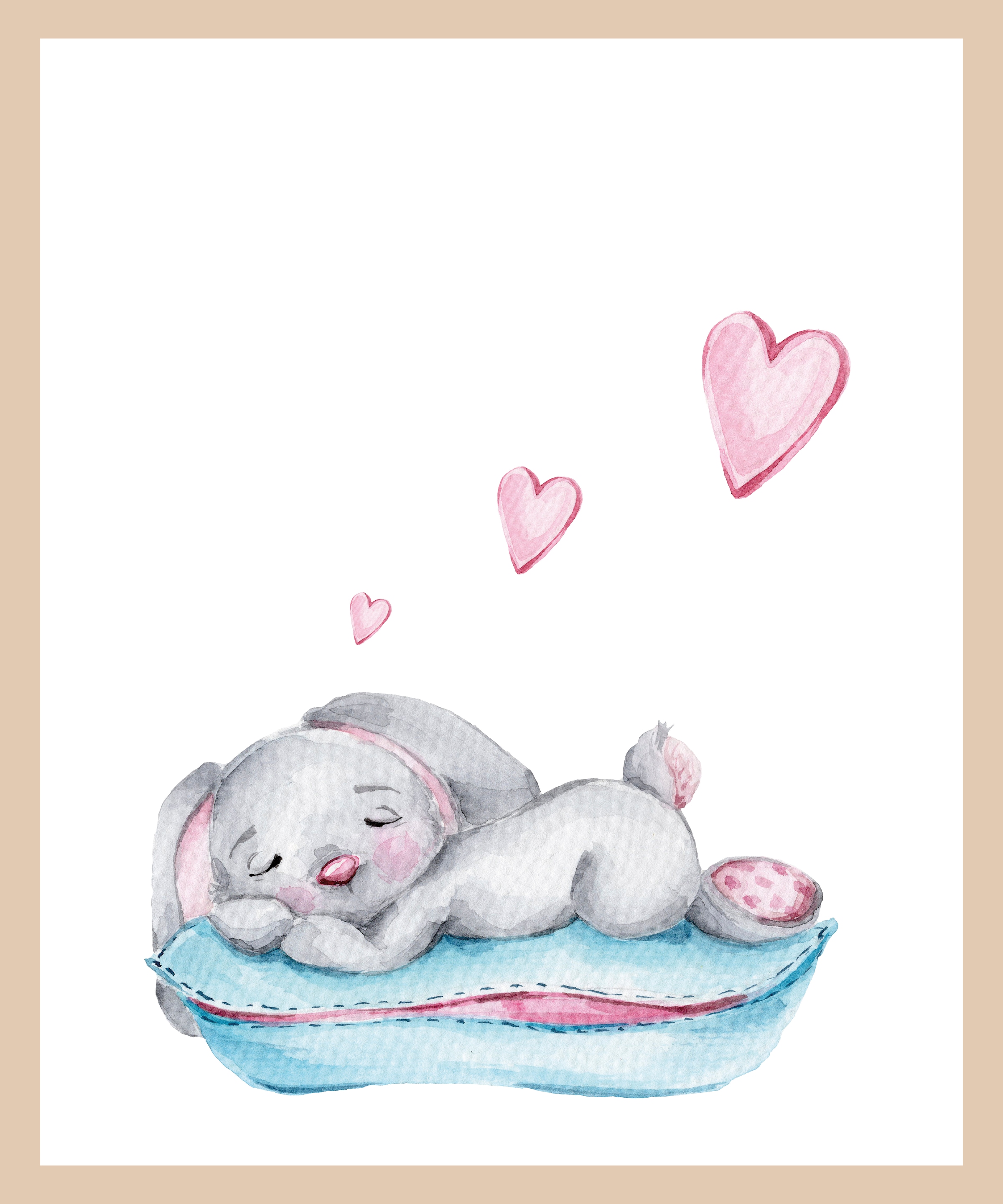 Lüttenhütt Poster »Schlafender Hase mit Herzen«, Fantasy-Hase-Hasen-Herz-Herzen-Tiere, (1 St.), HD Premium Druck