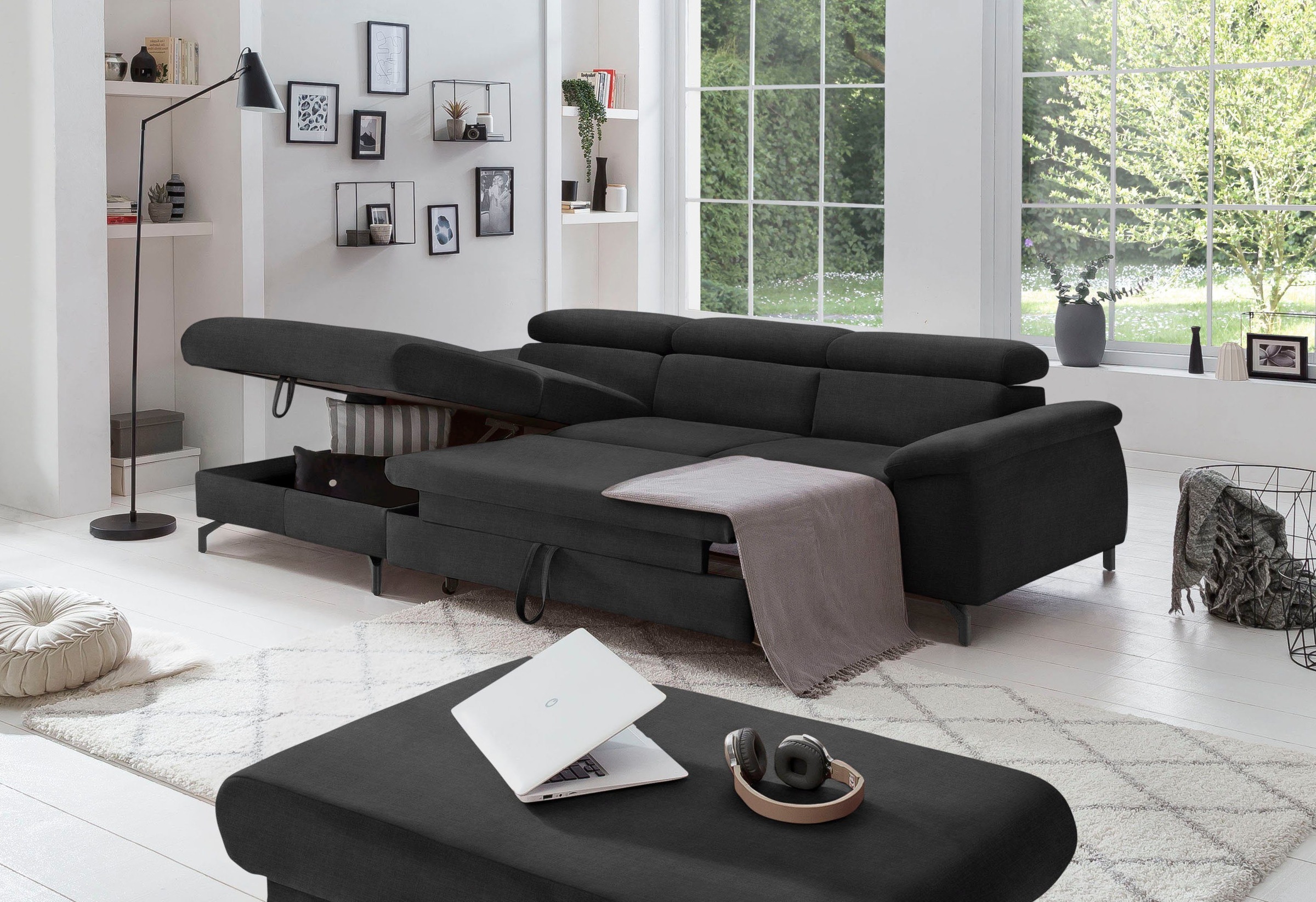 COTTA Polstergarnitur »Komaris L-Form«, (Set), Set bestehend aus: Ecksofa mit Kopfteilverstellung & Hocker