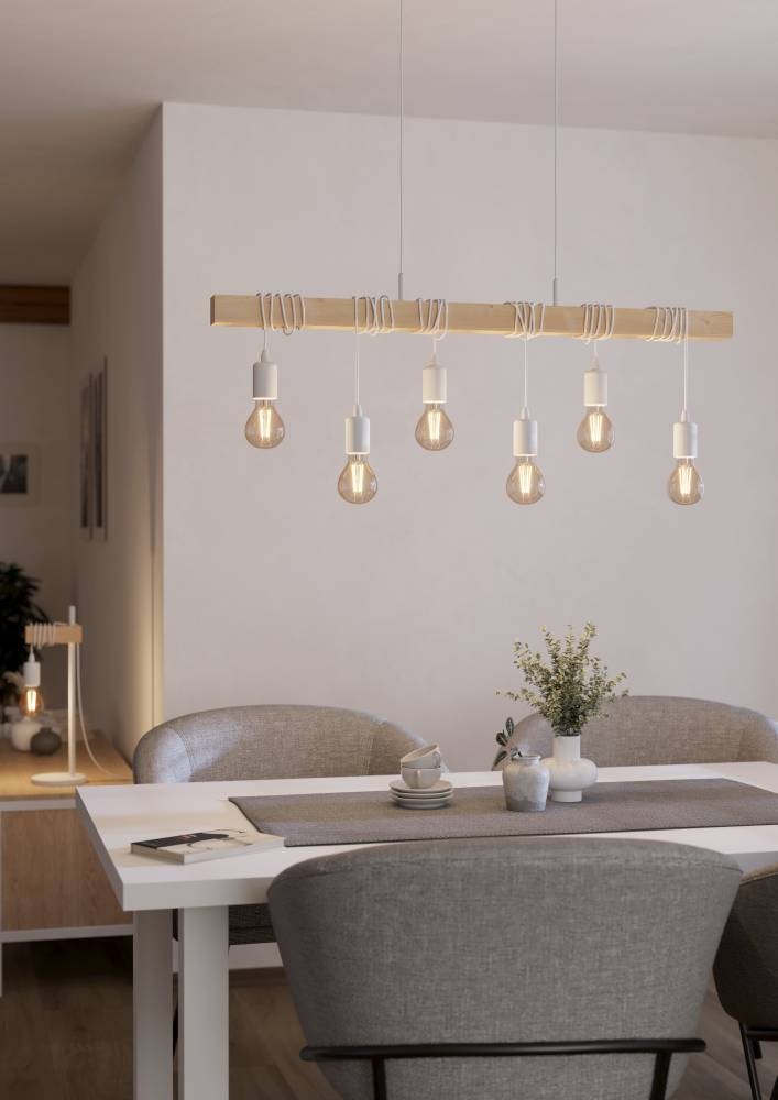 EGLO Hängeleuchte »TOWNSHEND«, 6 flammig, Leuchtmittel E27 | ohne Leuchtmittel, Vintage Pendelleuchte, Industrial Design, Retro Hängelampe, Stahl,Holz
