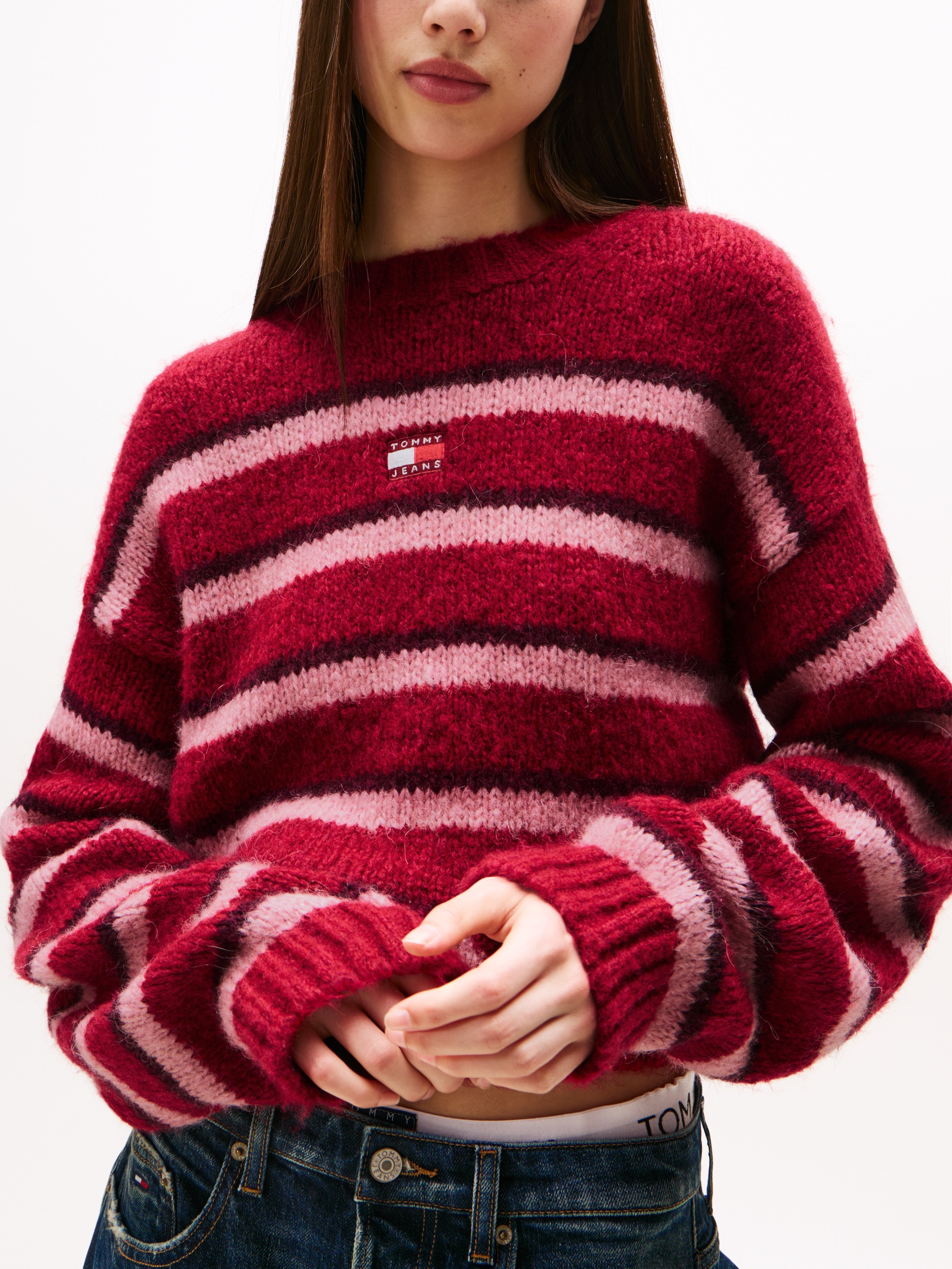 Tommy Jeans Rundhalspullover »TJW BADGE STRIPE FLUFFY SWEATER«, mit Alpaka