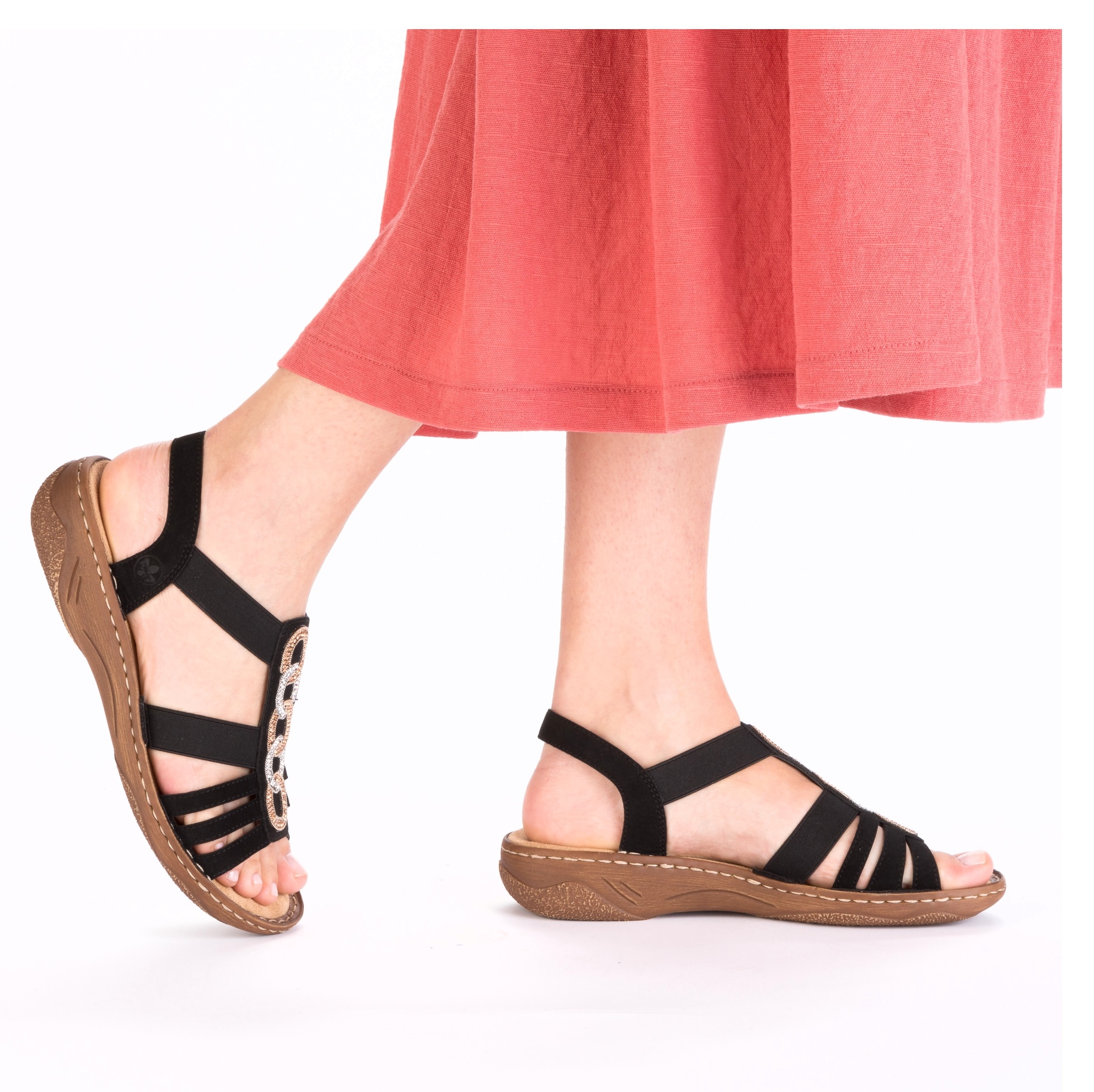Rieker Sandale, Riemchensandale, Sommerschuh, Urlaubschuh mit seitlichen Gummizügen