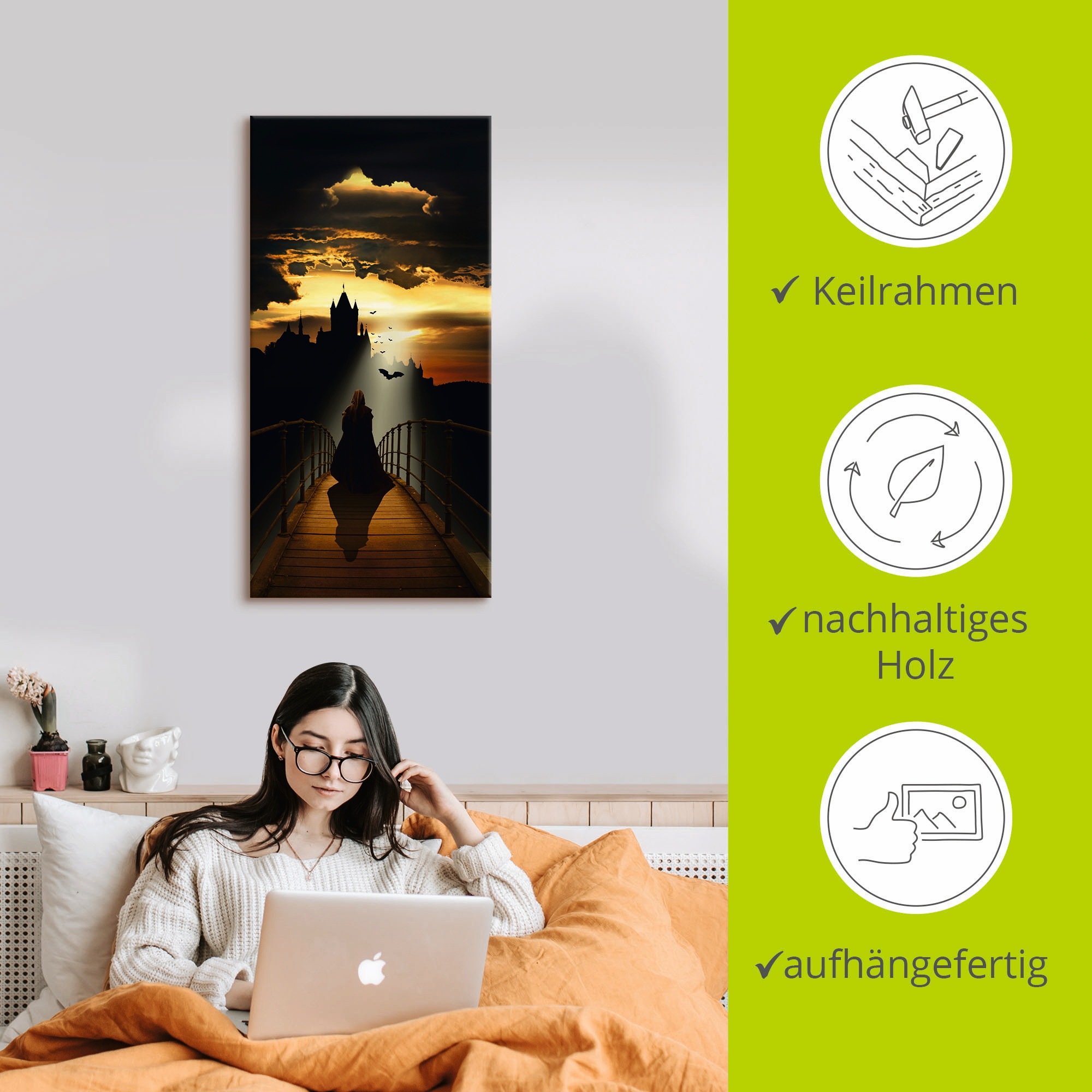 Artland Wandbild »Der Mönch auf dem Weg zur Burg«, Dark Fantasy, (1 St.), als Leinwandbild, Poster in verschied. Größen