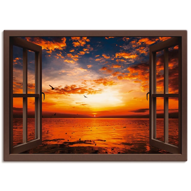 Artland Wandbild »Fensterblick Sonnenuntergang am Strand«, Fensterblick, (1  St.), als Leinwandbild, Wandaufkleber oder Poster in versch. Größen kaufen  bei OTTO