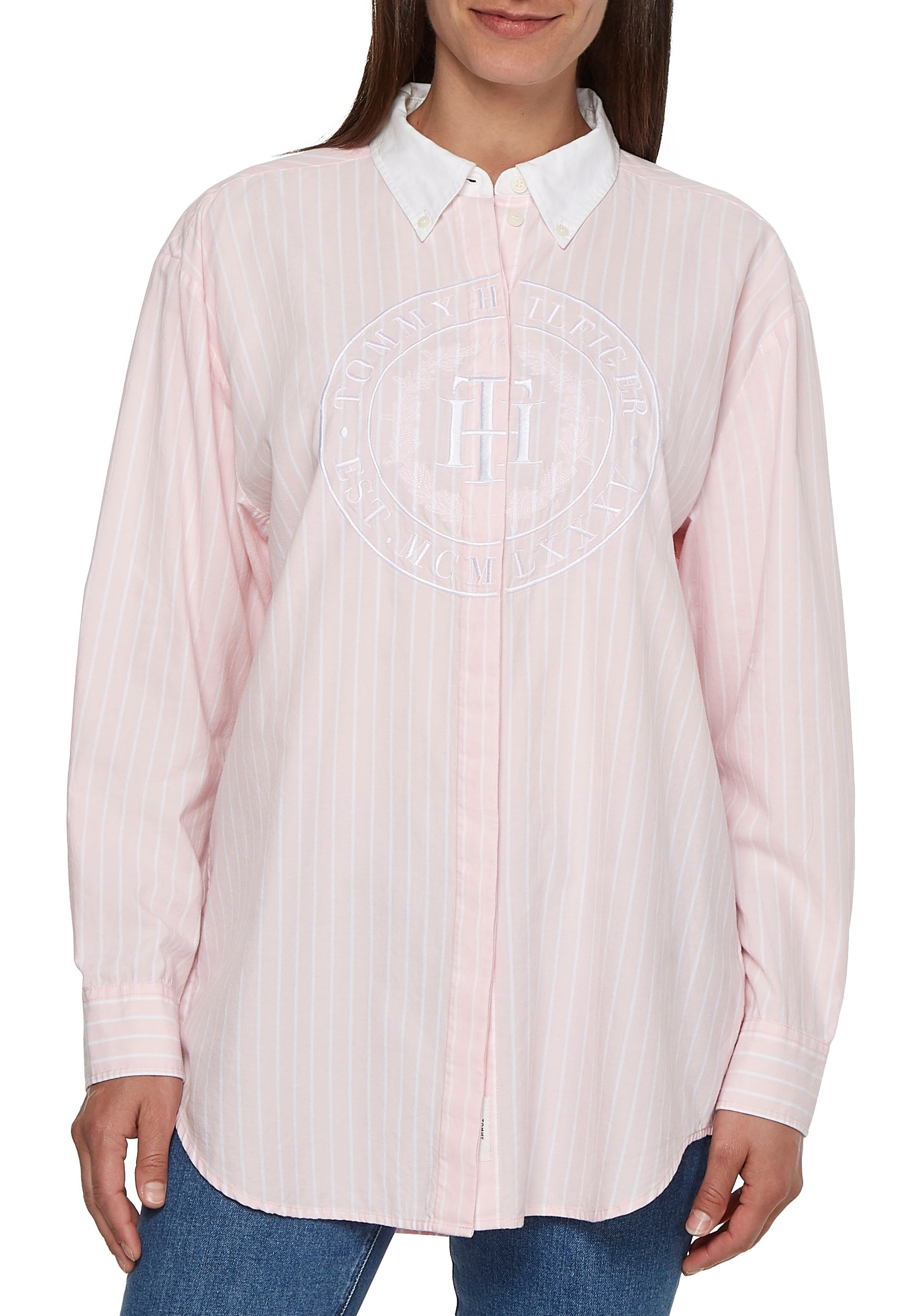 Tommy Hilfiger Hemdbluse »STRIPE OXFORD OVERSIZED SHIRT LS«, mit großer Tommy Hilfiger Sickerei
