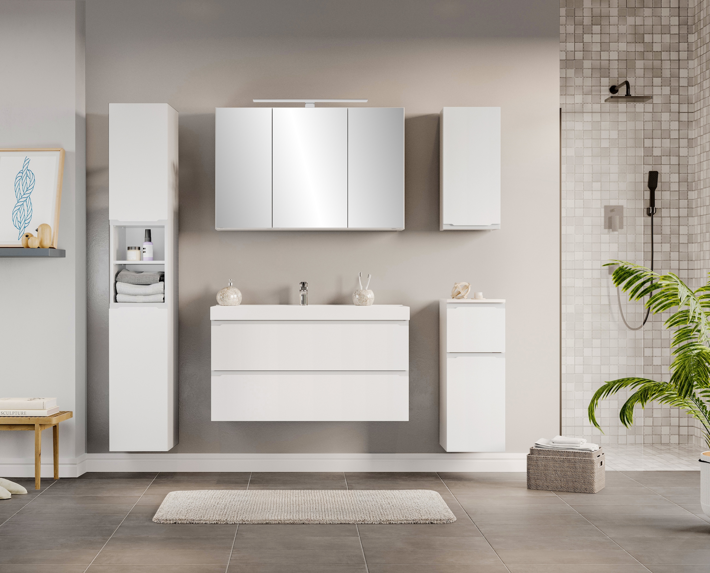 welltime Unterschrank »CABO, gedämpfte Scharniere, Softclose-Auszug« matt weiß, griffloses Design, reversibel