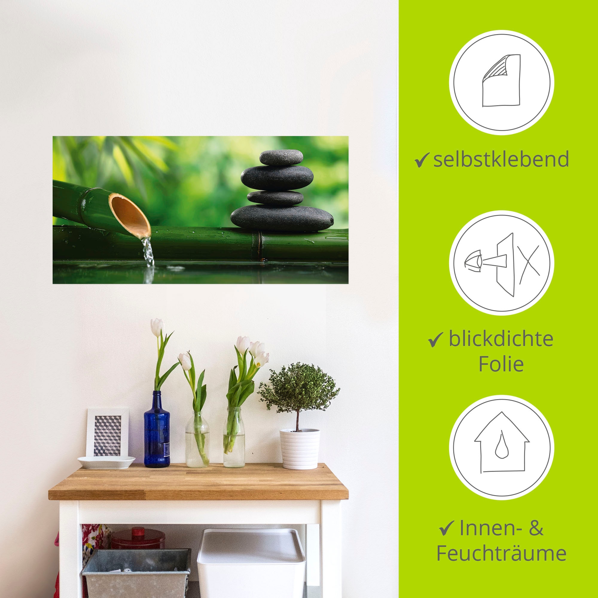 Artland Wandbild »Bambusbrunnen und Zen-Stein«, Zen, (1 St.), als Alubild, Outdoorbild, Leinwandbild, Poster, Wandaufkleber