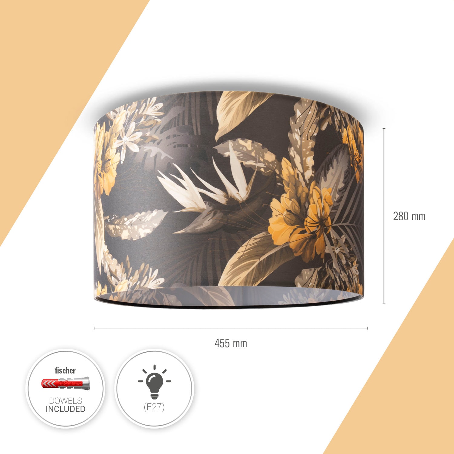 Paco Home Deckenleuchte »Hugo Flower«, Stoffdeckenleuchte Blumenmuster Lampenschirm Rund E27 Wohnzimmer