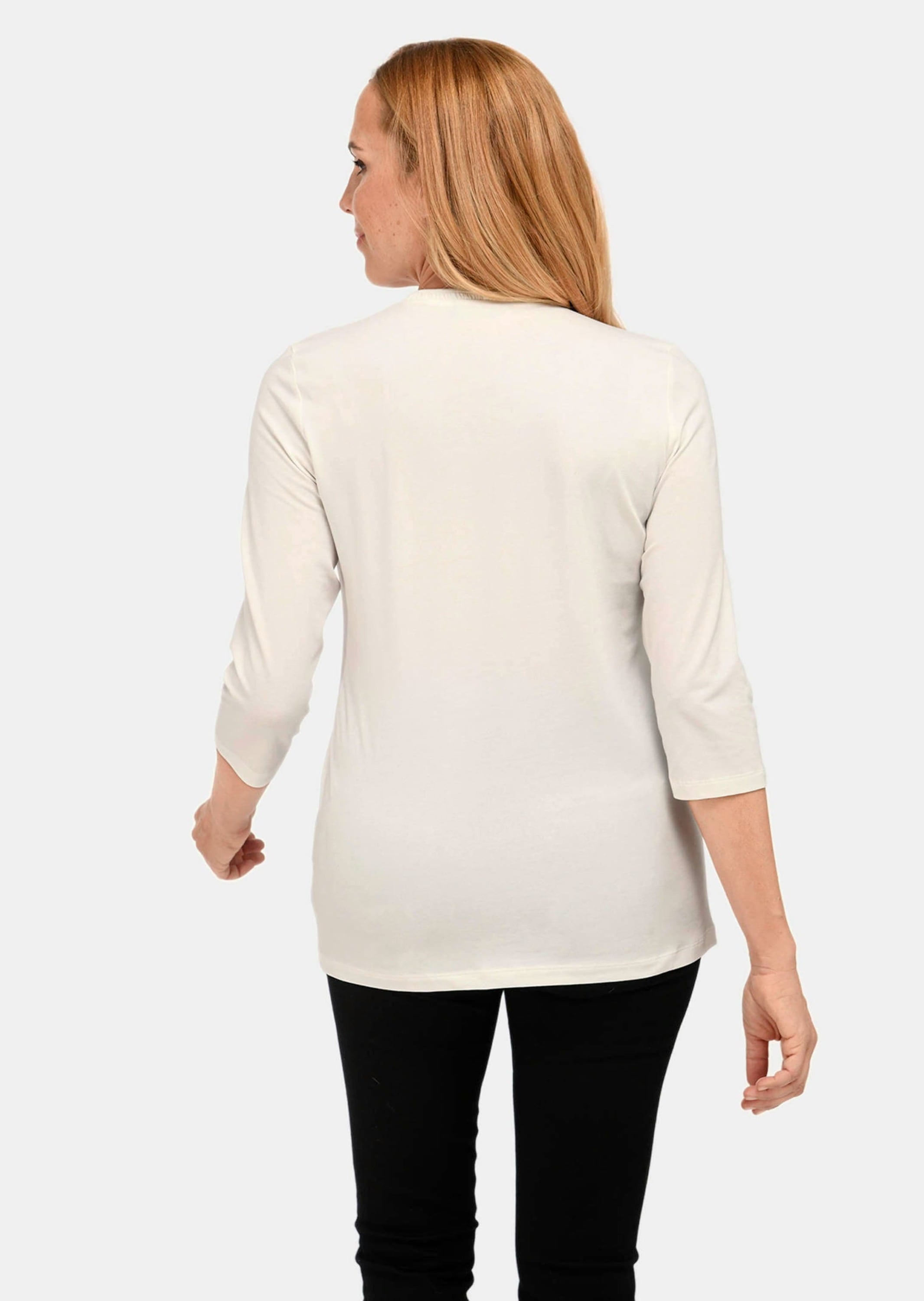 GOLDNER 3/4-Arm-Shirt »Kurzgröße Kurzgröße - Geschmücktes Rundhalsshirt aus Pima-Baumwolle«