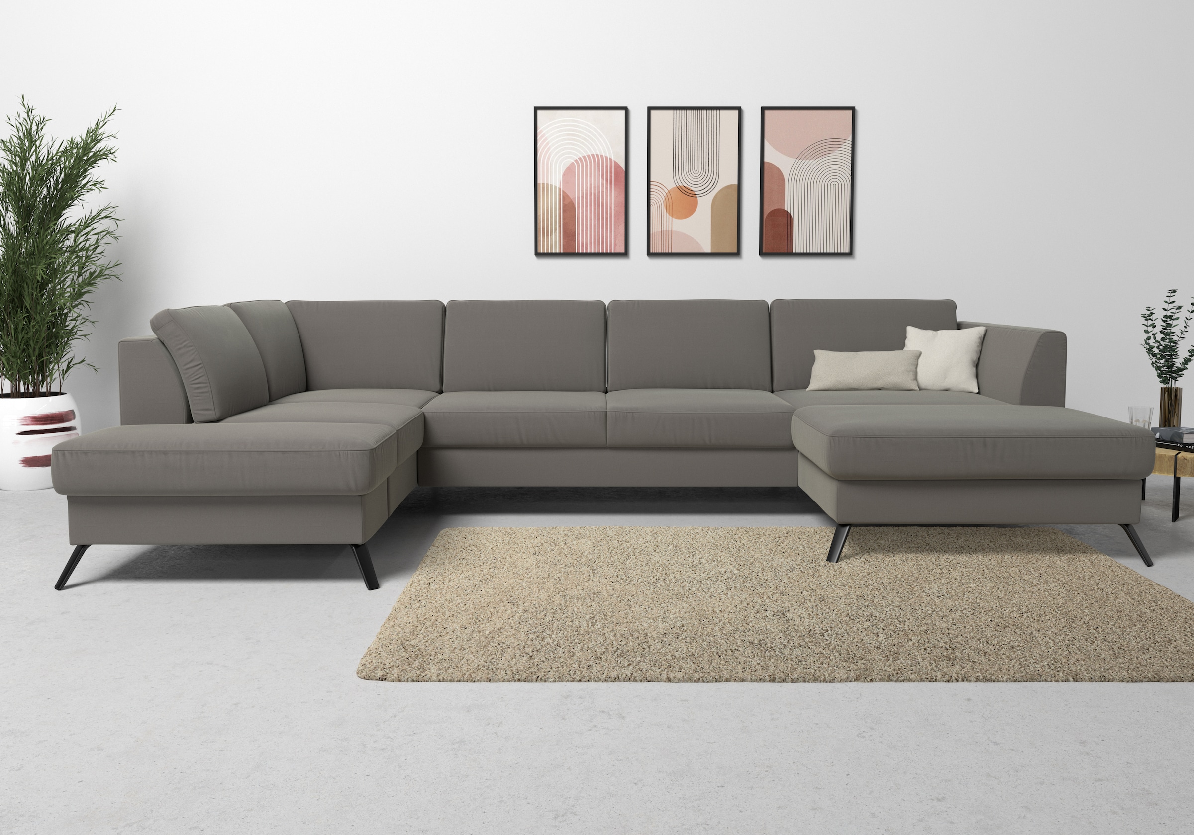 sit&more Wohnlandschaft »Olsen U-Form« inklusive Sitztiefenverstellung, wahlweise mit Bettfunktion, 15cm hoch