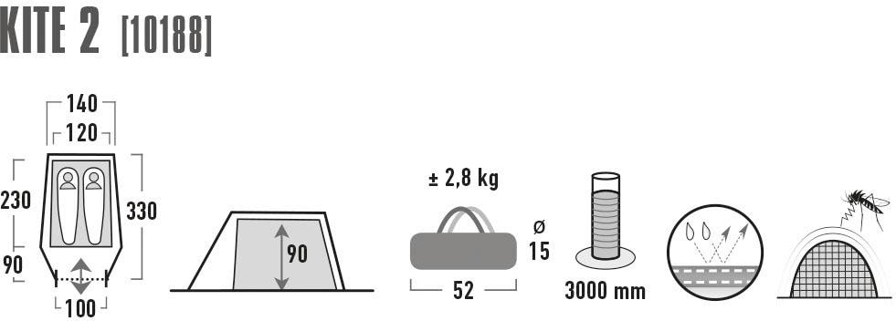 High Peak Tunnelzelt »Kite 2«, 2 Personen, (mit Transporttasche)