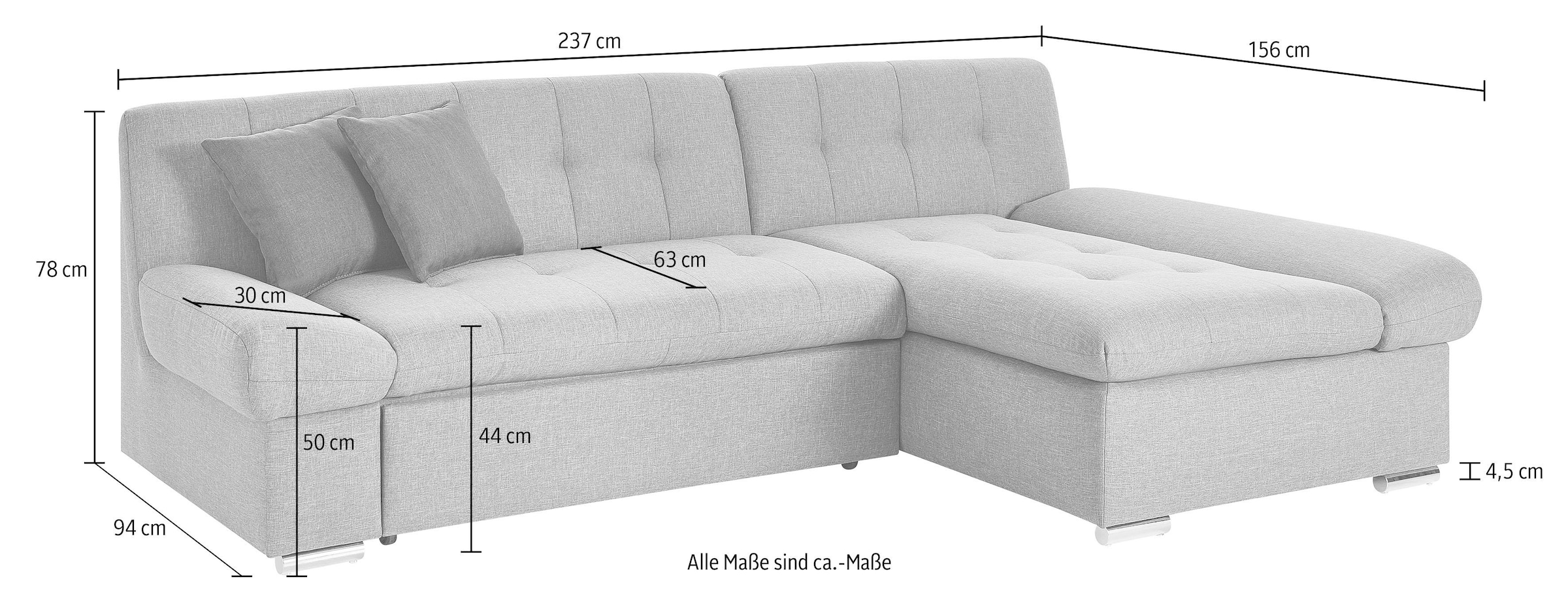 TRENDMANUFAKTUR Ecksofa »Reggae II, moderne Optik, Armteilverstellung, B/T 237/156cm, L-Form«, wahlweise mit Bettfunktion