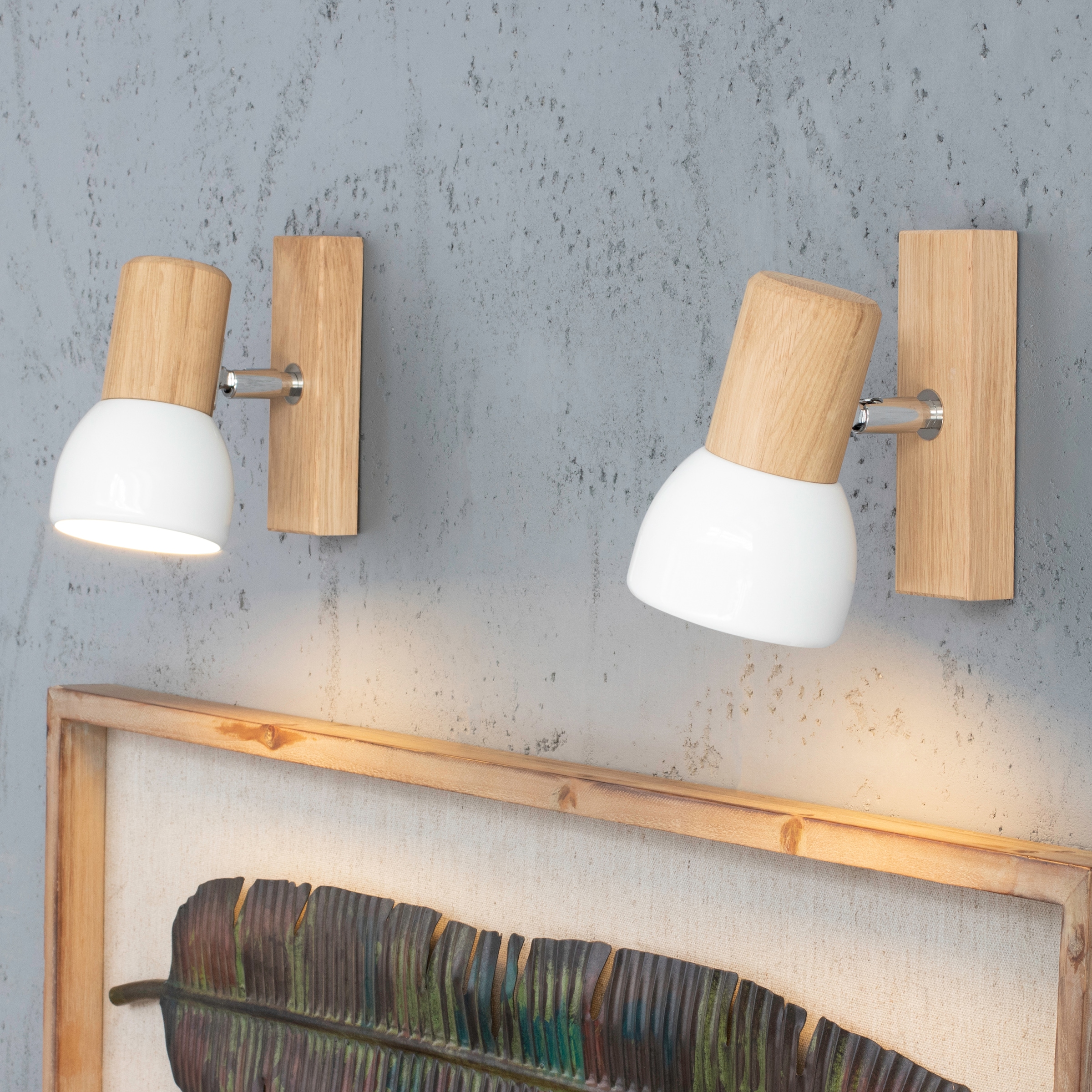 SPOT Light Wandleuchte »SVENDA«, 1 flammig, Leuchtmittel E27 | ohne Leuchtmittel, Naturprodukt aus Eichenholz, Nachhaltig, Schirm aus Metall