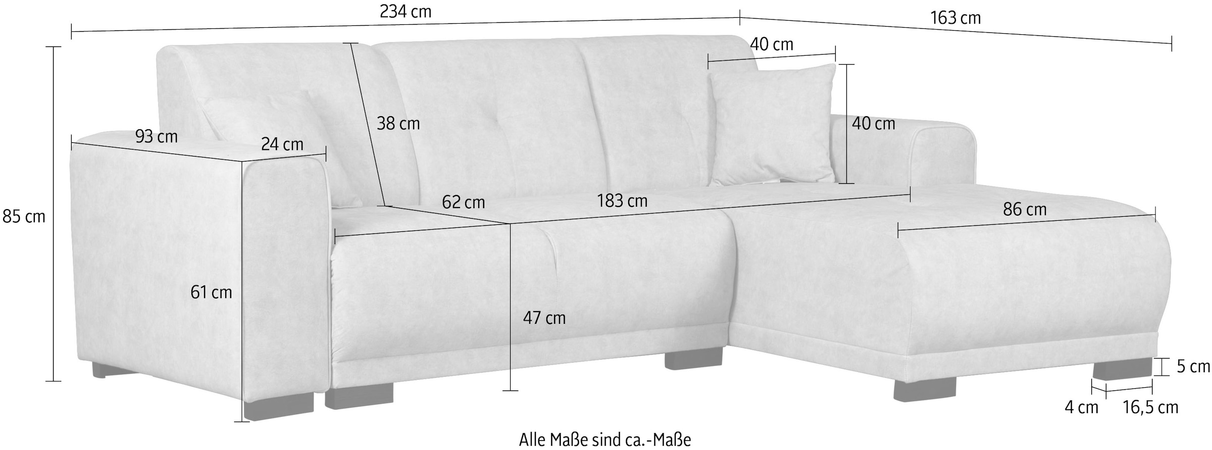 Home affaire Ecksofa »Langeland L-Form«, incl. 2 Zierkissen, Recamiere wahlweise links oder rechts