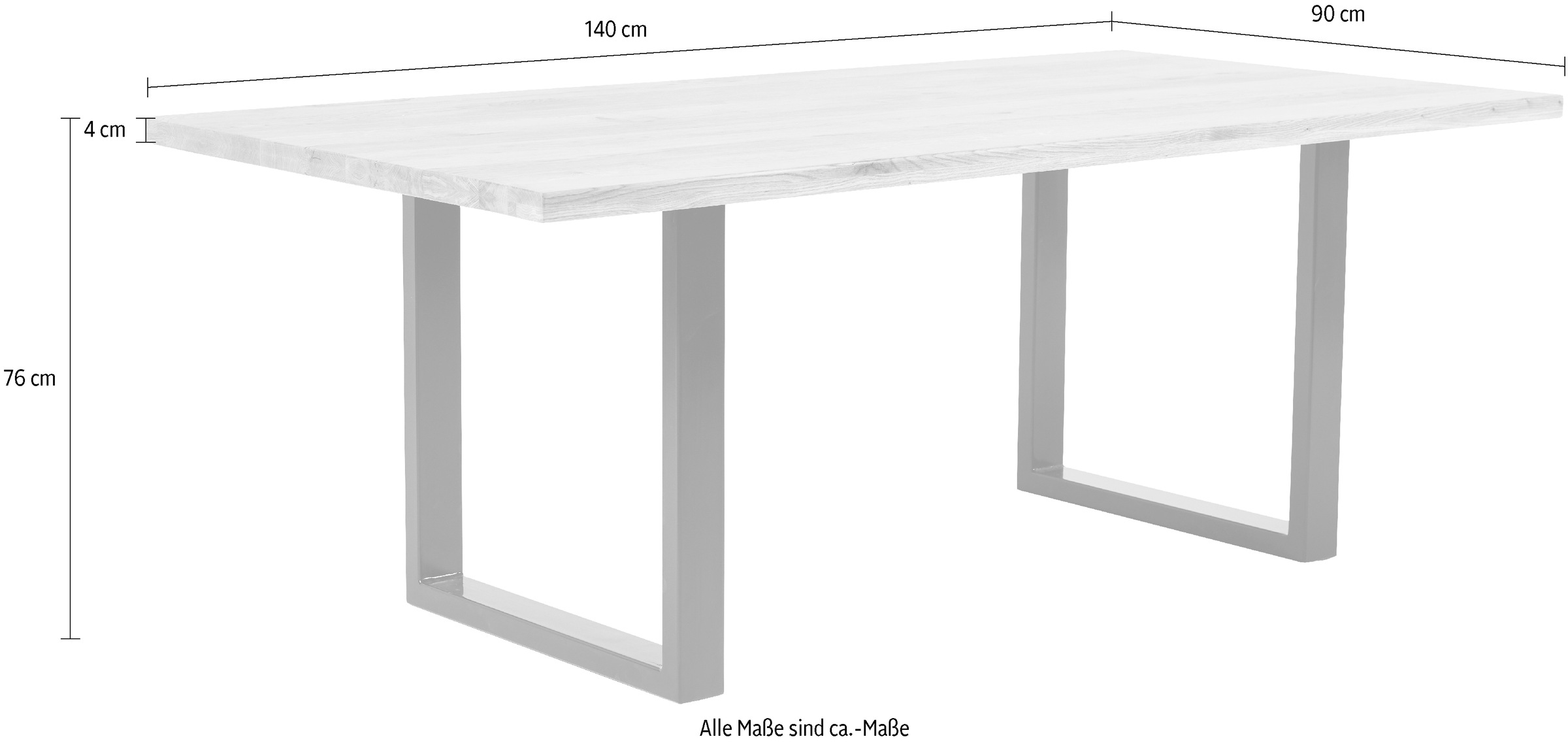 massivline&more Esstisch »Jakarta, Küchentisch, Tisch, Esstisch, Holztisch«, (2 St.), Platte massiv, Gestell Metall pulverbeschichtet schwarz