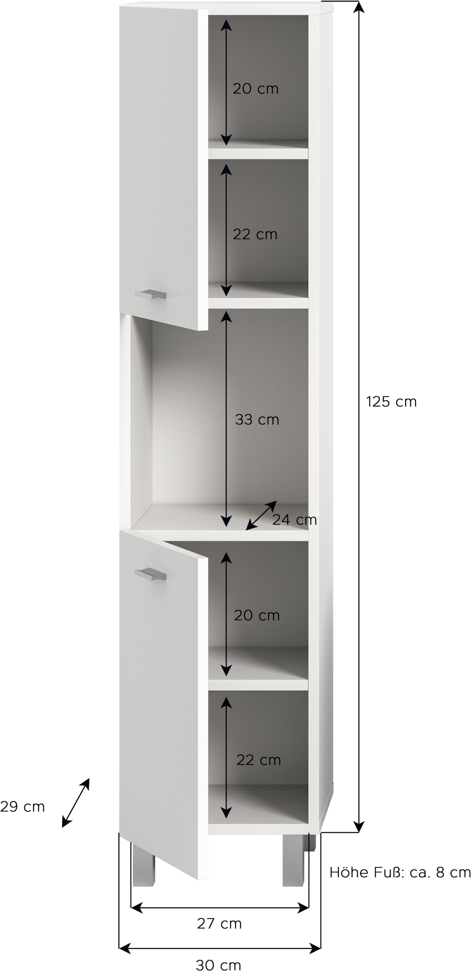 welltime Hochschrank »Tampa, Höhe 125cm, hängend oder stehend montierbar«, Badschrank, Bad-Hängeschrank, Badezimmer, Bad-Möbel