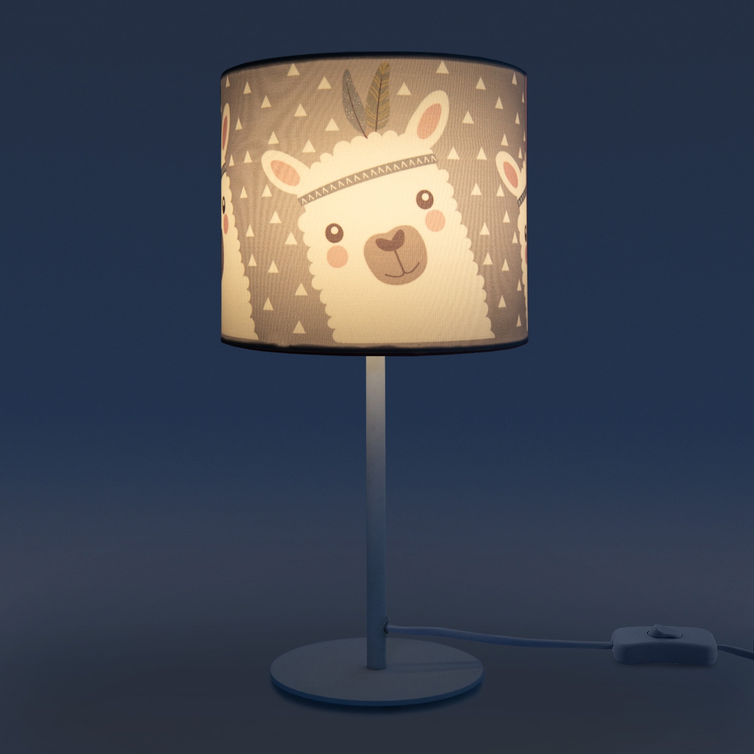 Paco Home Tischleuchte »Ela 214«, 1 flammig, Leuchtmittel E14 | ohne Leuchtmittel, Kinderlampe LED Kinderzimmer Lampe Mit Lama-Motiv, Tischleuchte E14
