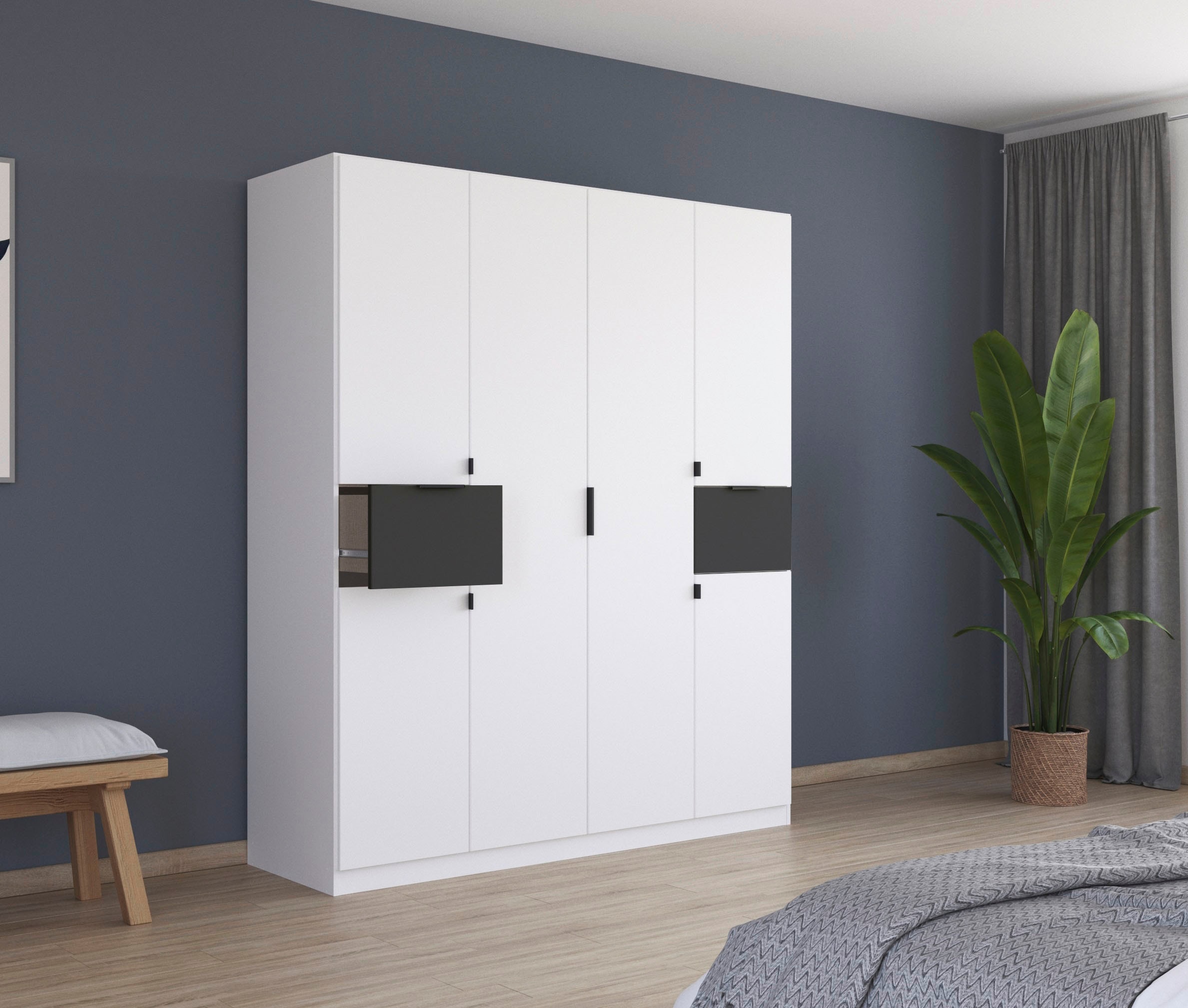 rauch Drehtürenschrank »Kleiderschrank Schrank Garderobe Wäscheschrank TICAO« Schubladen in der Höhe variabel positionierbar,  mit 2 geräumigen Schubladen, viel Stauraum MADE IN GERMANY