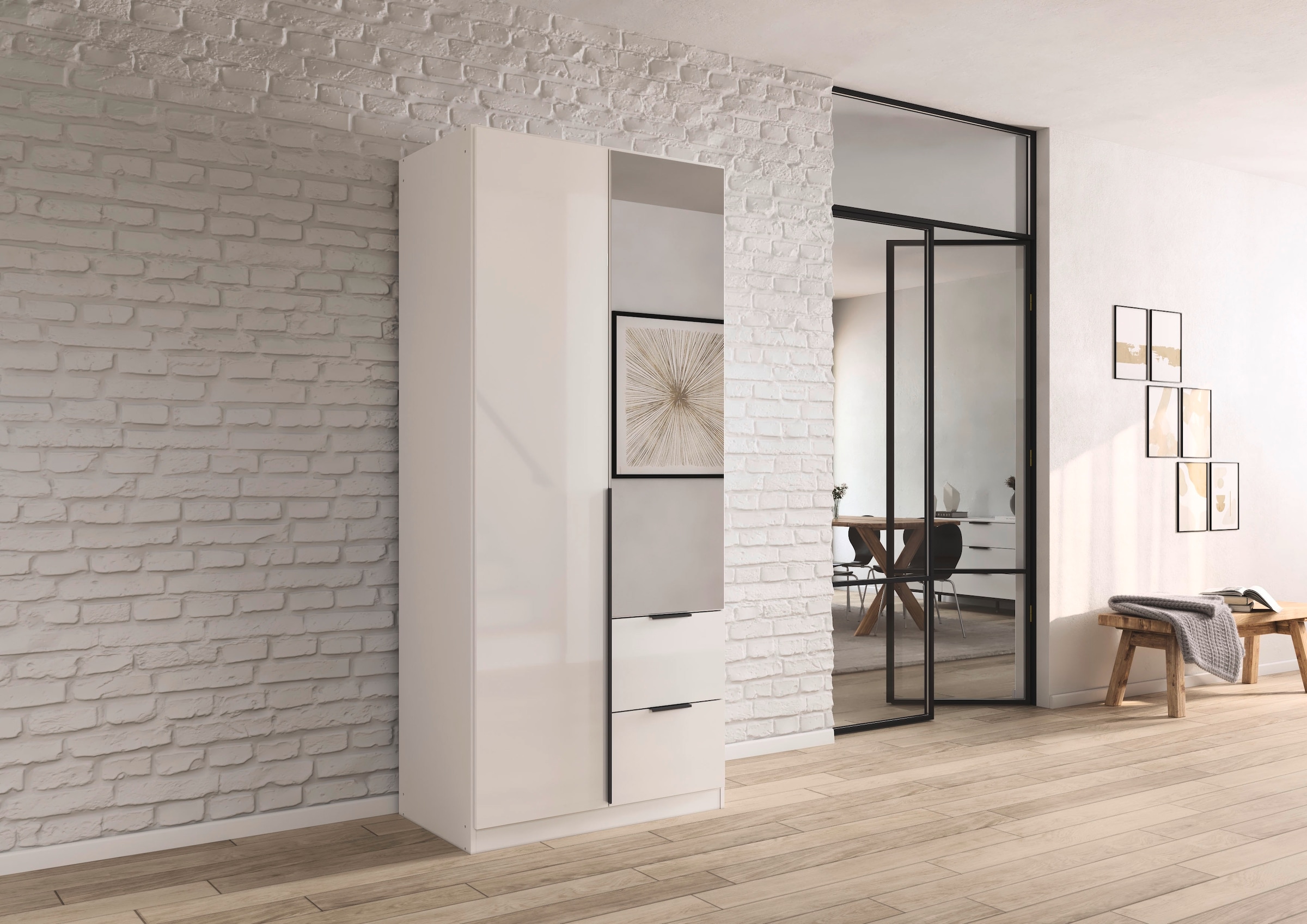 rauch Drehtürenschrank »Kleiderschrank Schrank Garderobe AGORDO mit Dekor- oder Hochglanzfront«, (in zwei Griff-Farben mit Dekor- oder Hochglanzfront), mit Außenschubkästen, in 6 Breiten und 2 Höhen MADE IN GERMANY