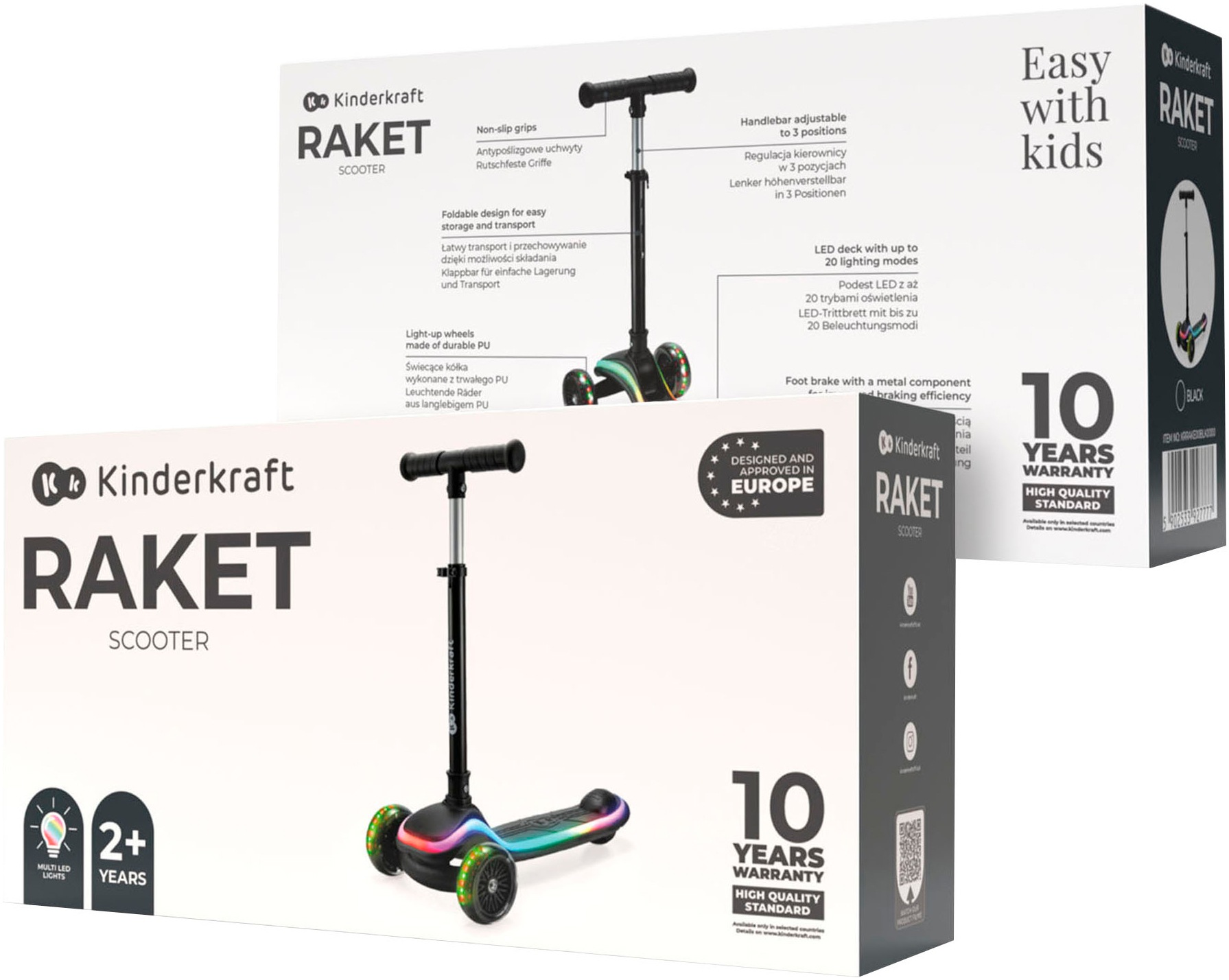 Kinderkraft Tretroller »RAKET« für Kinder; mit Bremse und leuchtenden Vorderrädern