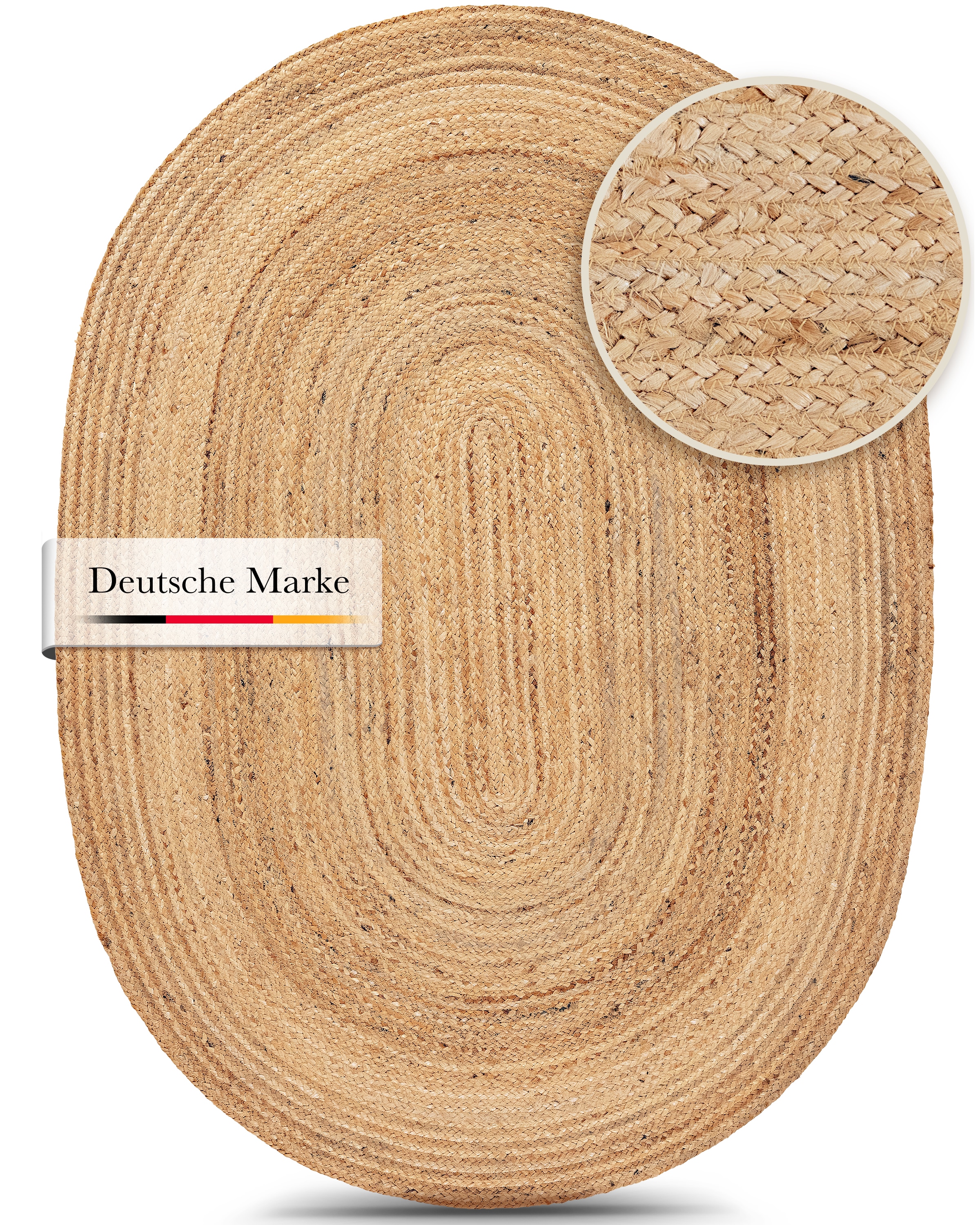 carpetfine Teppich »Nele Juteteppich Naturfaser«, rund, 6 mm Höhe, geflochtener Wendeteppich aus 100%Jute, in rund und oval, viele Größen