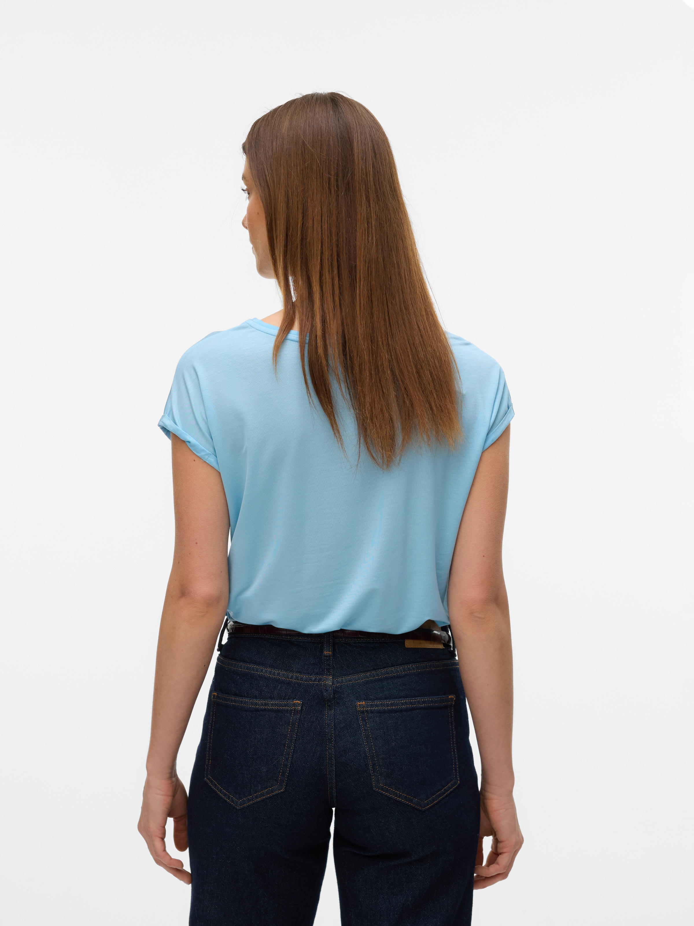 Vero Moda Rundhalsshirt »VMAVA PLAIN SS TOP GAJRS NOOS« Materialmix, regular fit