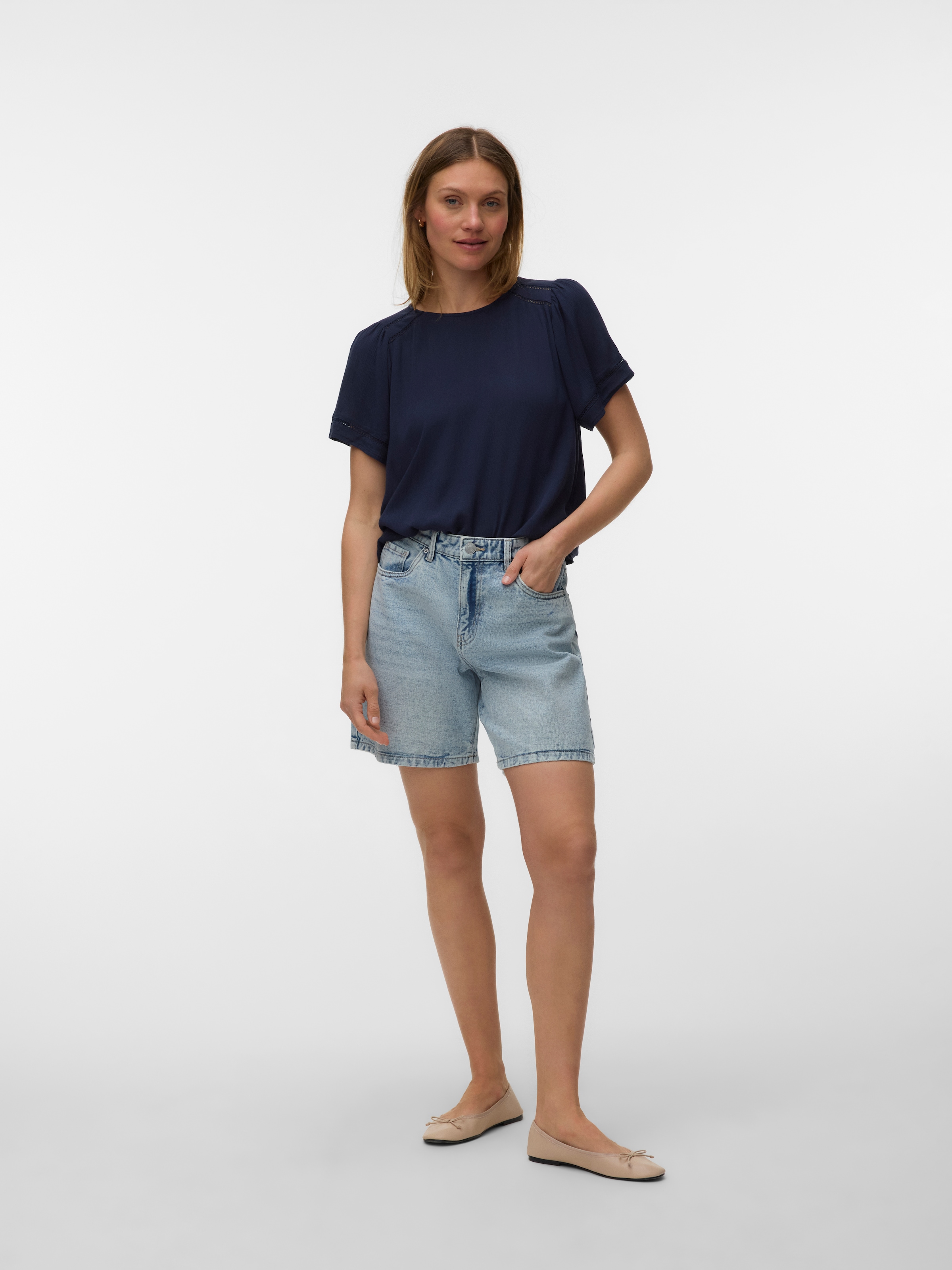Vero Moda Shirtbluse »VMMENNY LACE SS TOP WVN GA« Viskose, regular fit