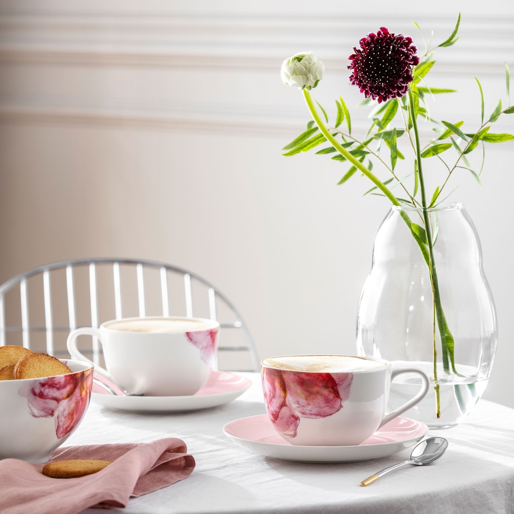 Villeroy & Boch Geschirr-Set »Cappuccinotasse mit Untertasse Rose Garden 300 ml rosa«