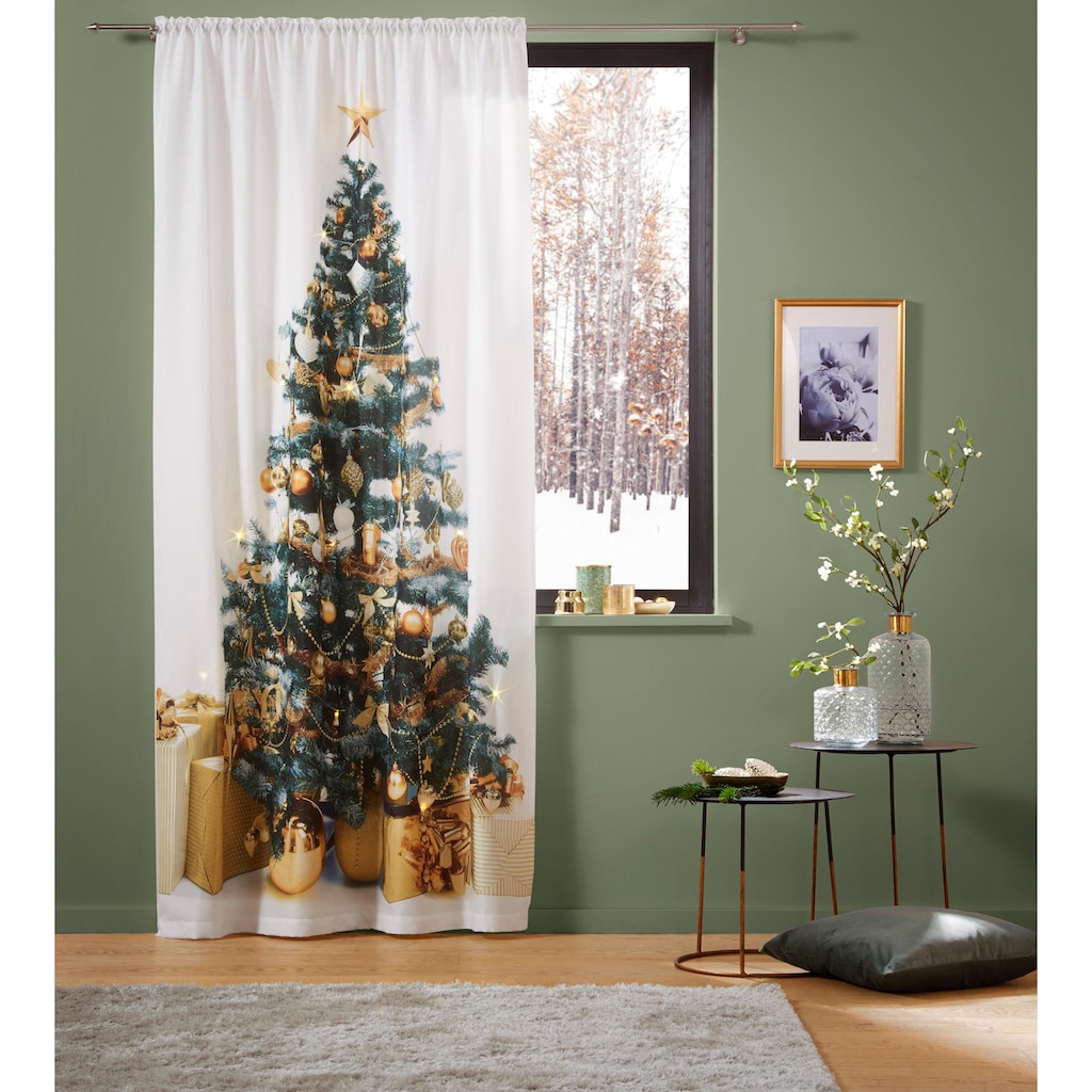my home Vorhang »Xmas Tree W/LED«, (1 St.), Blickdicht, Tannenbaum, weihnachtlich, HxB: 230x140, 15 LED-Lichter