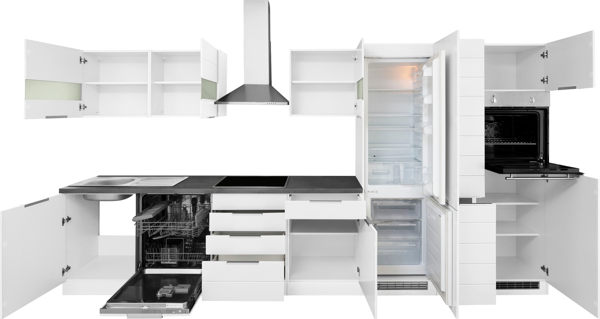 KOCHSTATION Küchenzeile »KS-Luhe« 390 cm breit, wahlweise mit oder ohne E-Geräten, gefräste MDF-Fronten