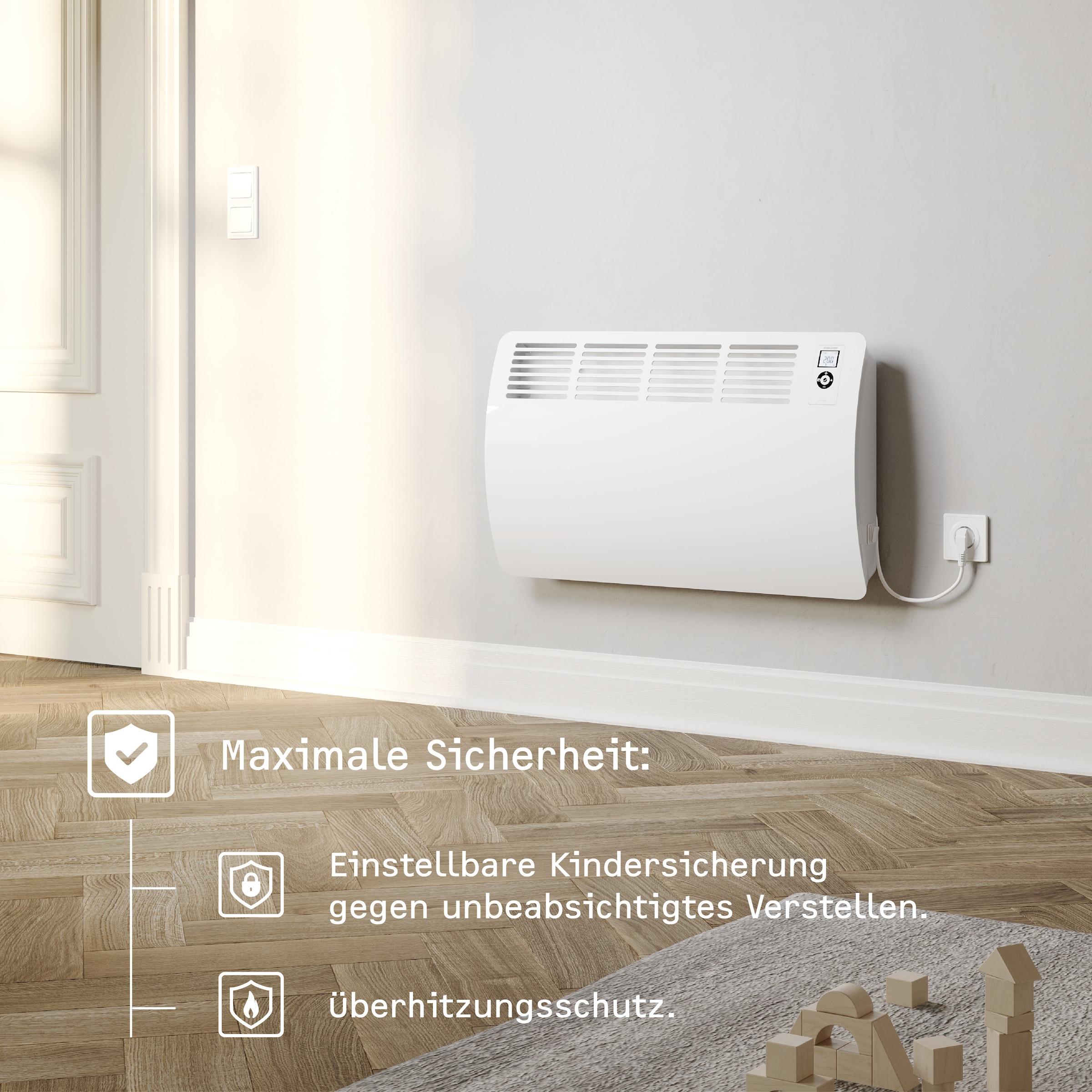 STIEBEL ELTRON Konvektor »»CON 30 Premium«, Wandkonvektor, energiesparend, VDE geprüft, 3 kW«, für ca. 35 m², LC-Display, Wochen-/120 Min-Kurzzeittimer, Silent Mode