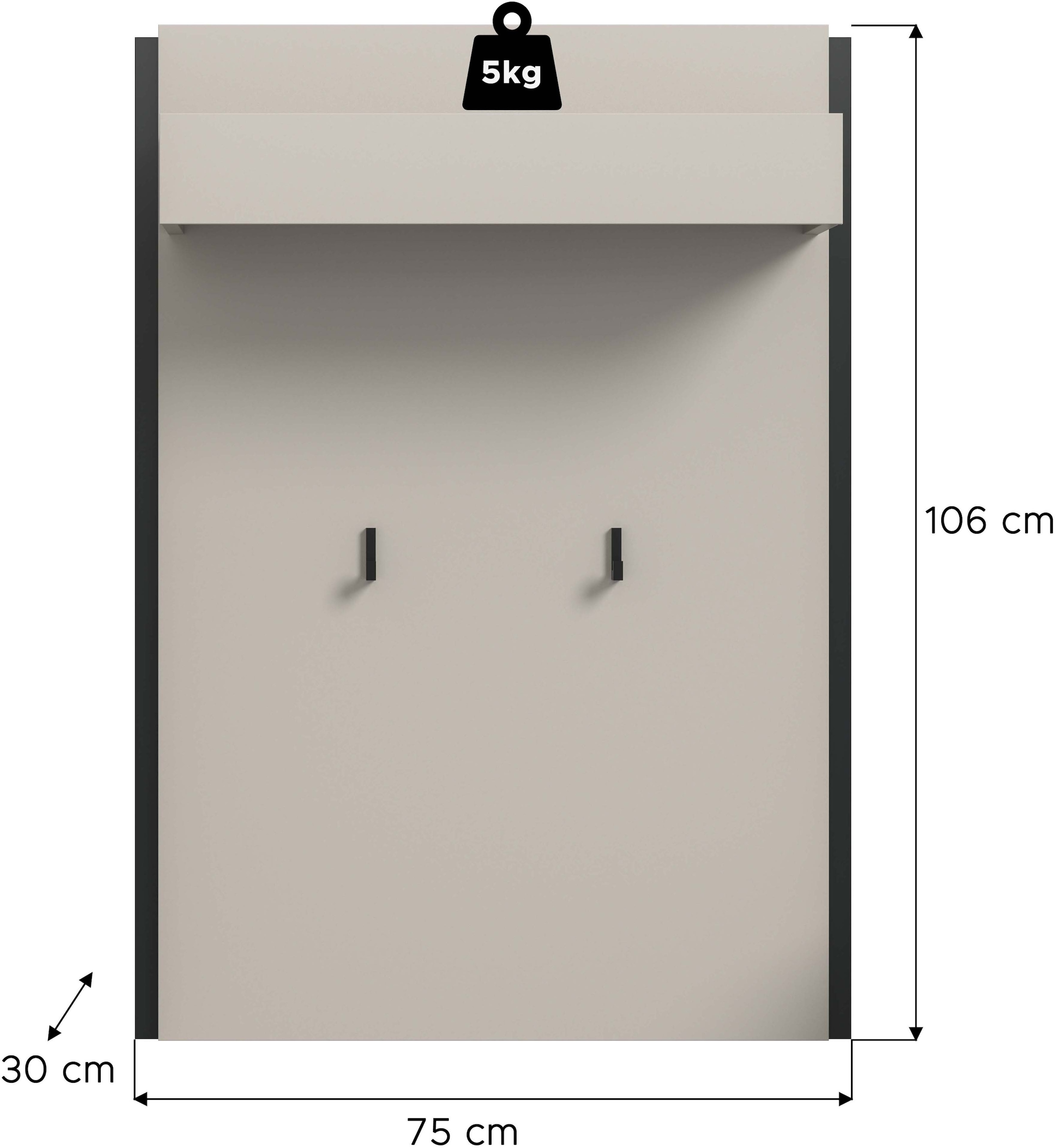 Home affaire Garderobenpaneel »RAK, Breite 75 cm, 2 Garderobenhaken, 1 Kleiderstange, 1 Ablageboden« Flurgarderobe, Paneel, Wandgarderobe, Wandpaneel, Garderobe