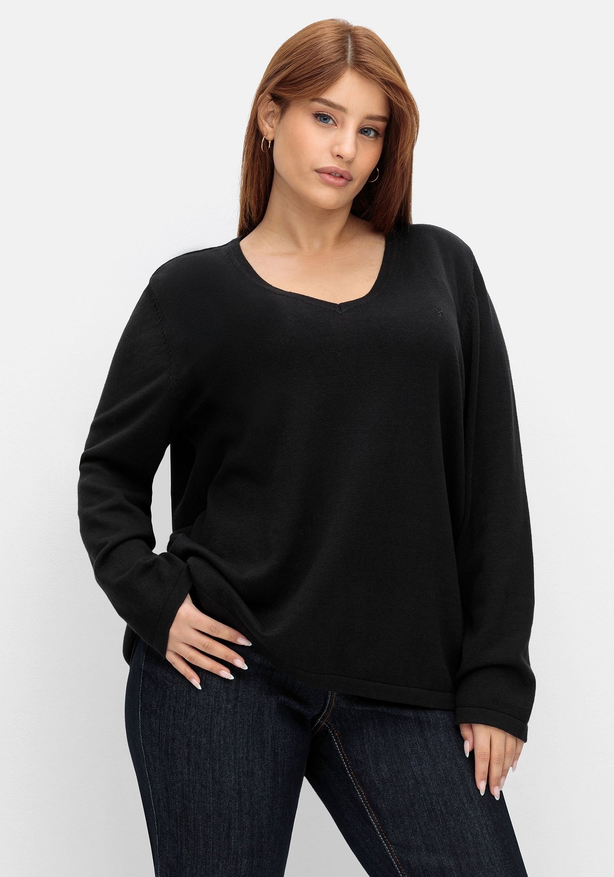 Sheego V-Ausschnitt-Pullover »Pullover mit V-Ausschnitt, in Petite Passform«, mit V-Ausschnitt, in Petite Passform