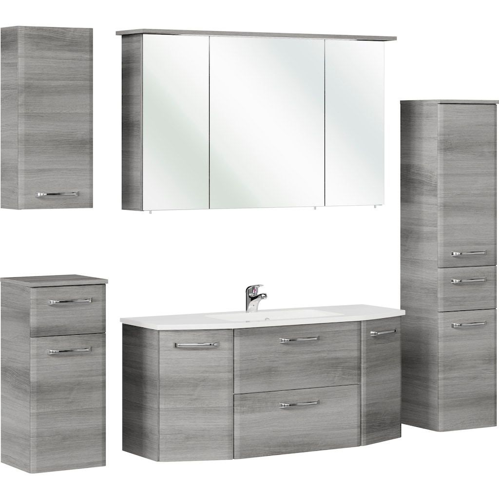 Saphir Badmöbel-Set »Quickset 5-teilig, Mineralmarmor-Waschtisch und LED-Spiegelschrank«, (6 St.)