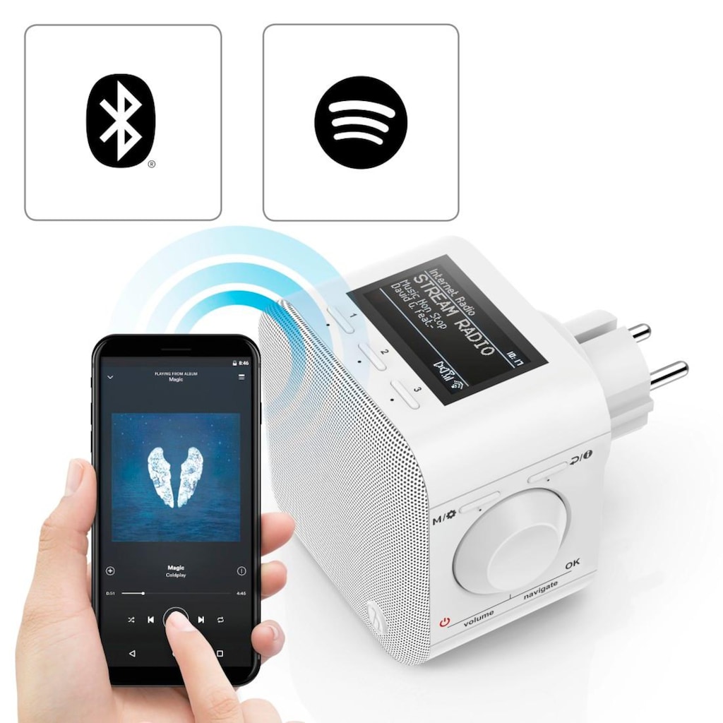 Hama Digitalradio (DAB+) »Internetradio Digitalradio m. Stecker WLAN/Bluetooth/DAB+Spotify+App«, (WLAN-Bluetooth Digitalradio (DAB+)-FM-Tuner-Internetradio 5 W)