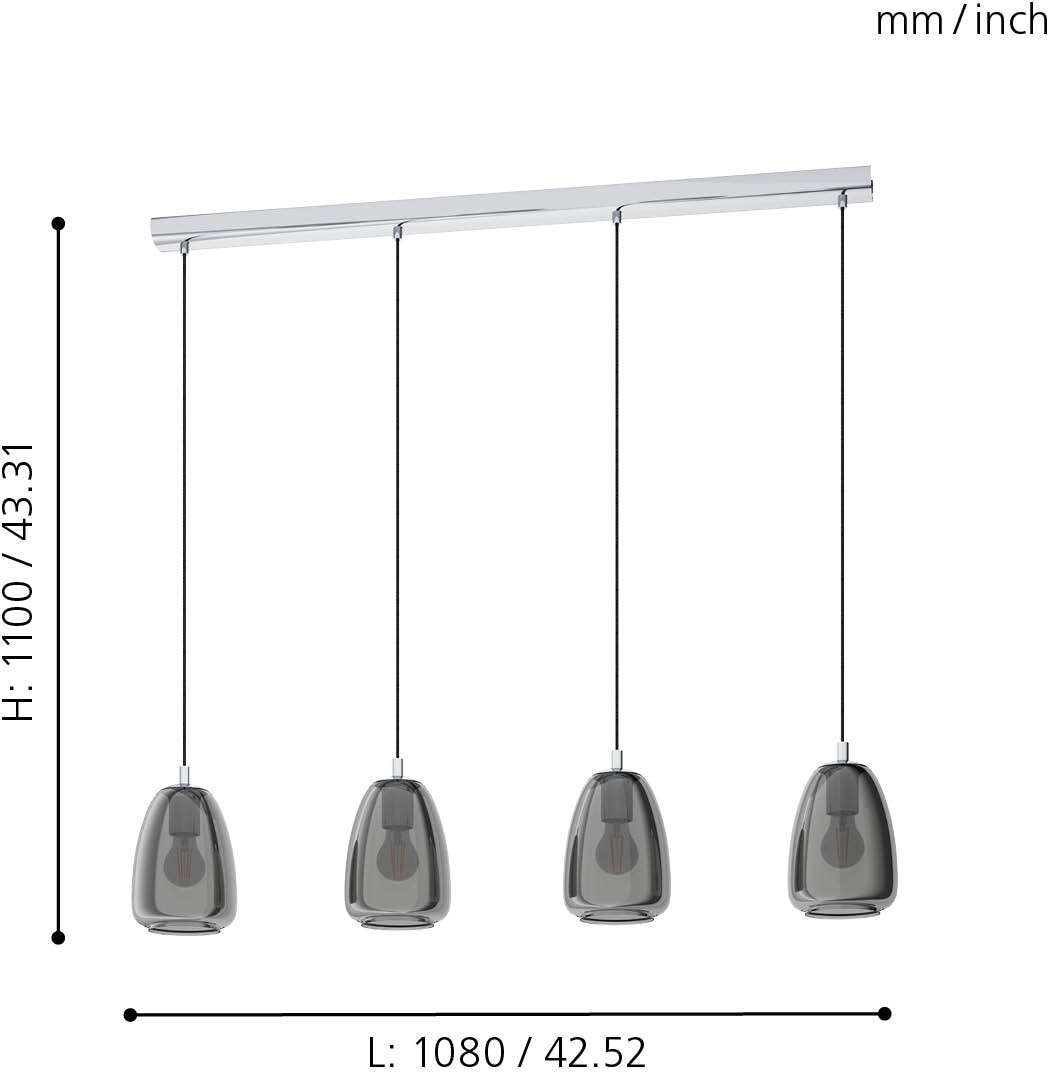 EGLO Hängeleuchte »ALOBRASE«, 4 flammig, Leuchtmittel E27 | Leuchtmittel wechselbar-ohne Leuchtmittel, chrom / L108 x H110 x B15cm / Pendelleucht / Esstisch / Wohnzimmer
