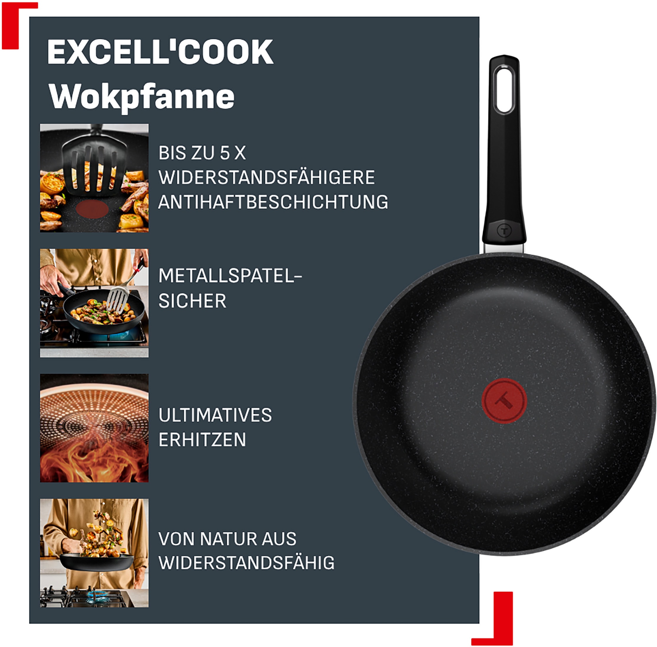 Tefal Wok »Excell'Cook« Aluminium 1 tlg. leistungsstarke Antihaftbeschichtung, Induktion, metallspatelsicher