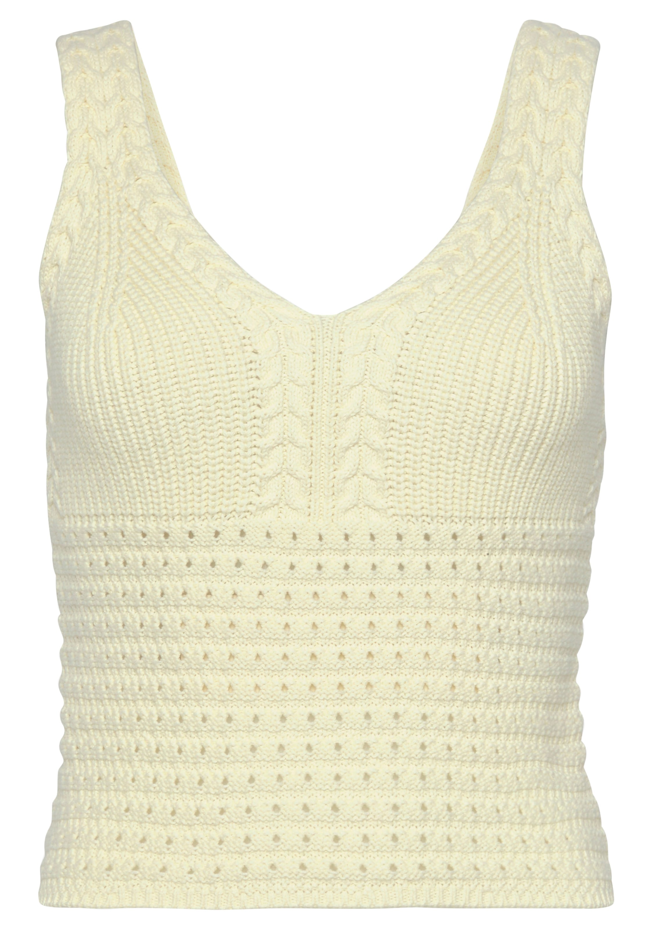 LASCANA Stricktop, in verkürzter Länge, Damentop aus 100% Baumwolle mit Zopfmuster