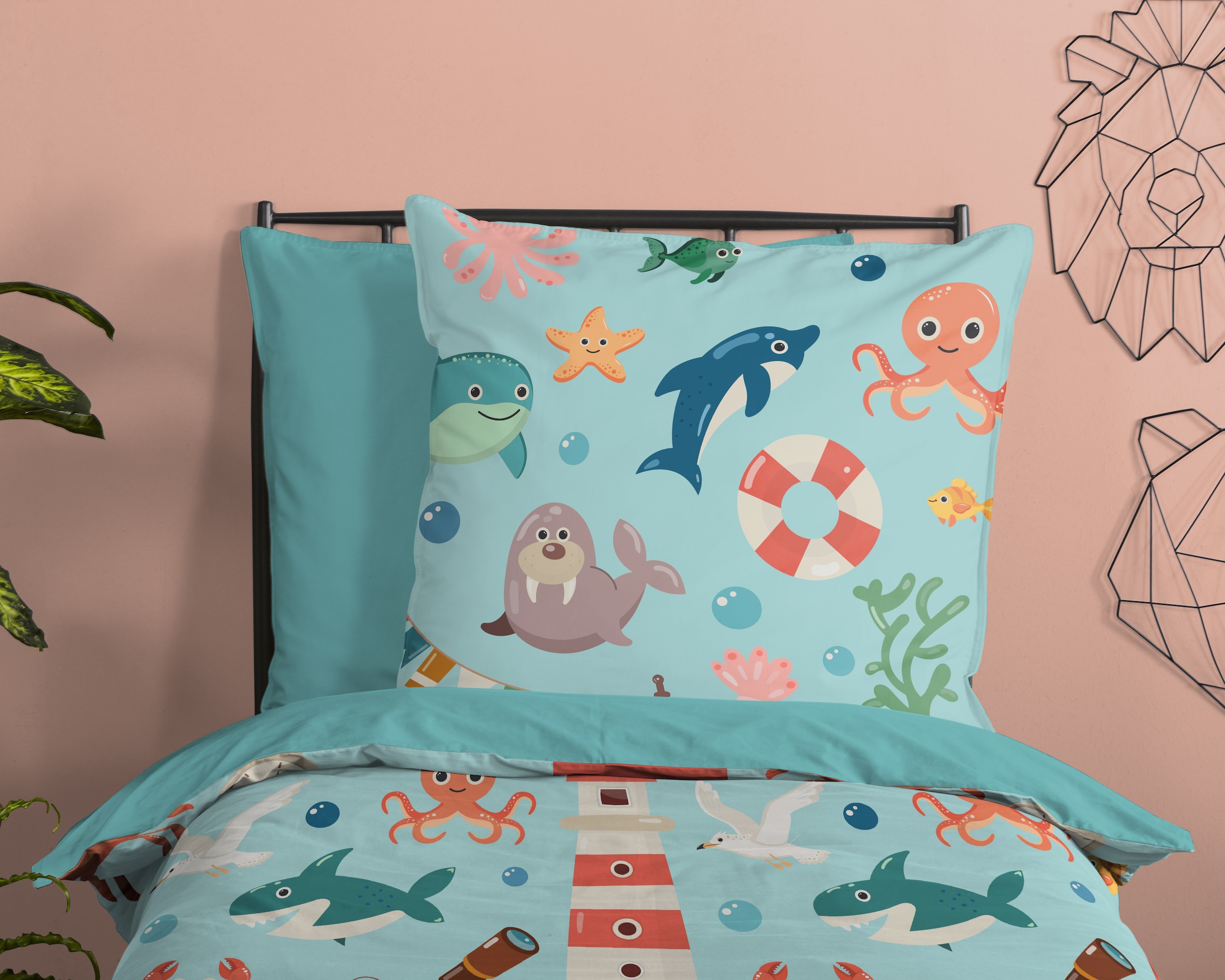 PURE luxury collection Kinderbettwäsche »Sailor«, Mikrofaser, 135x200, 2 Teilig, Wendeoptik, Kind, Meerestiere, Maritim