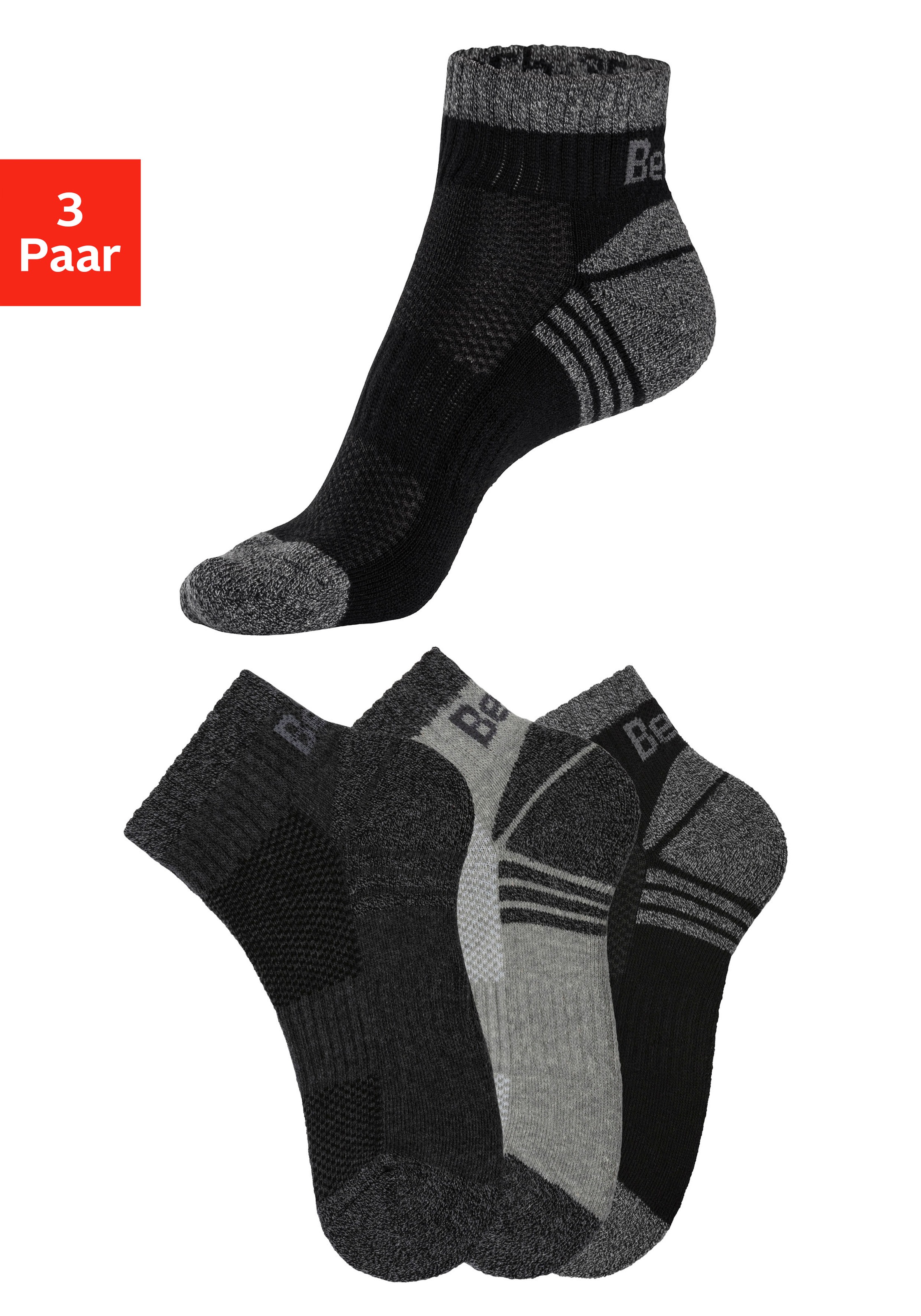 Bench. Kurzsocken Packung in schwarz, Größe 43-46