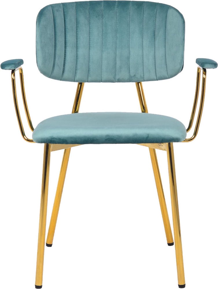 Kayoom Polsterstuhl »Stuhl Giselle 225 2er-Set, Gestell aus Edelstahl«, (Set), 2 St., mit Armlehnen, goldenes Gestell aus Edelstahl, Samtbezug, Ziernähte