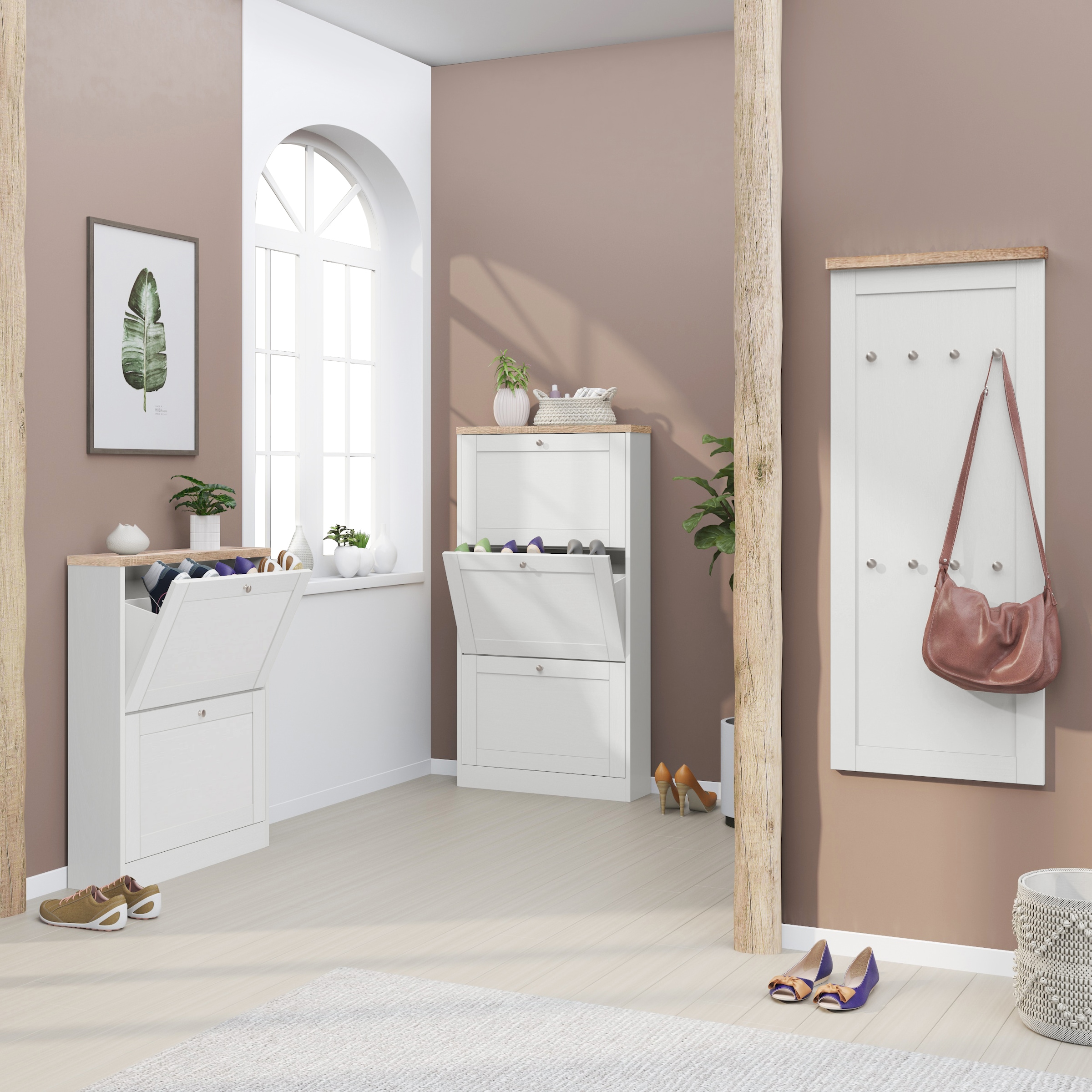 OTTO home Schuhschrank »Heide« Breite 70 cm, mit 2 Klappen und Facettenfront, Höhe ca. 90 cm
