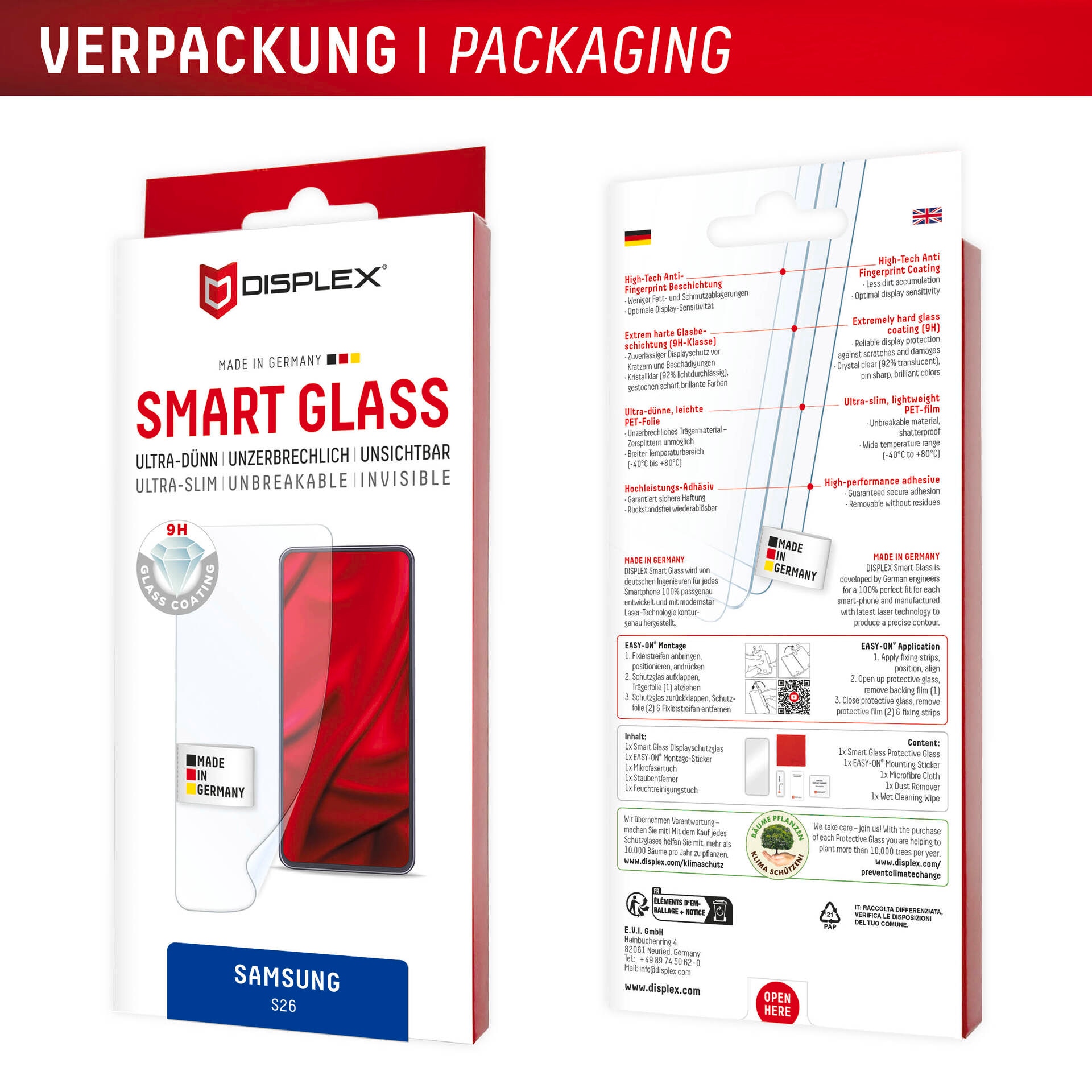 Displex Displayschutzglas »Smart Glass Screen Protector Ultra-Dünn, Unzerbrechlich, Unsichtbar« für Samsung Galaxy S26 Displayschutzfolie, Schutzfolie, Bildschirmschutz, kratz- & stoßfest