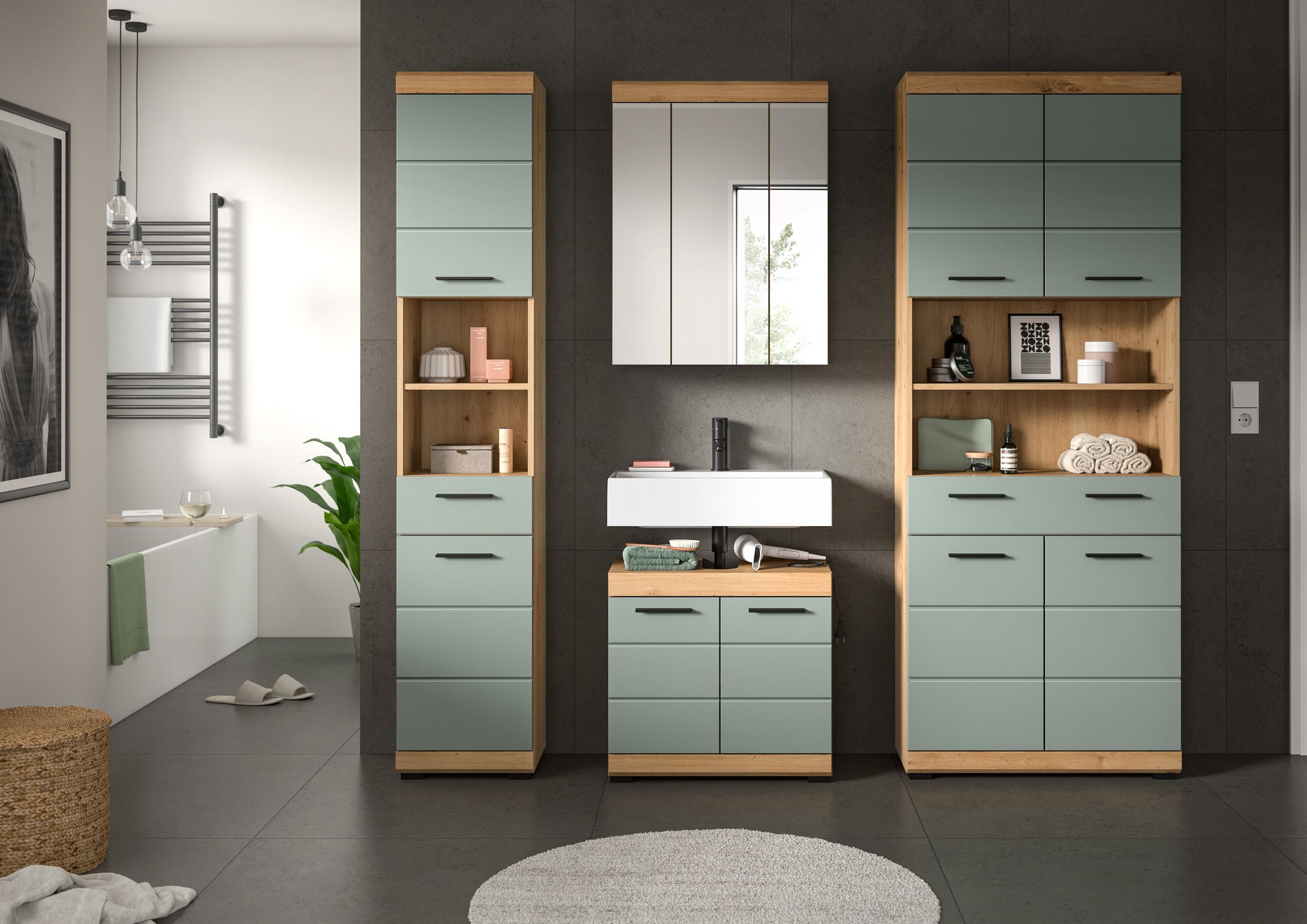 INOSIGN Badmöbel-Set »Siena, 4 teilig, bestehend aus:«, (Set), Hochschrank schmal, WBU, Spiegelschrank, Hochschrank breit